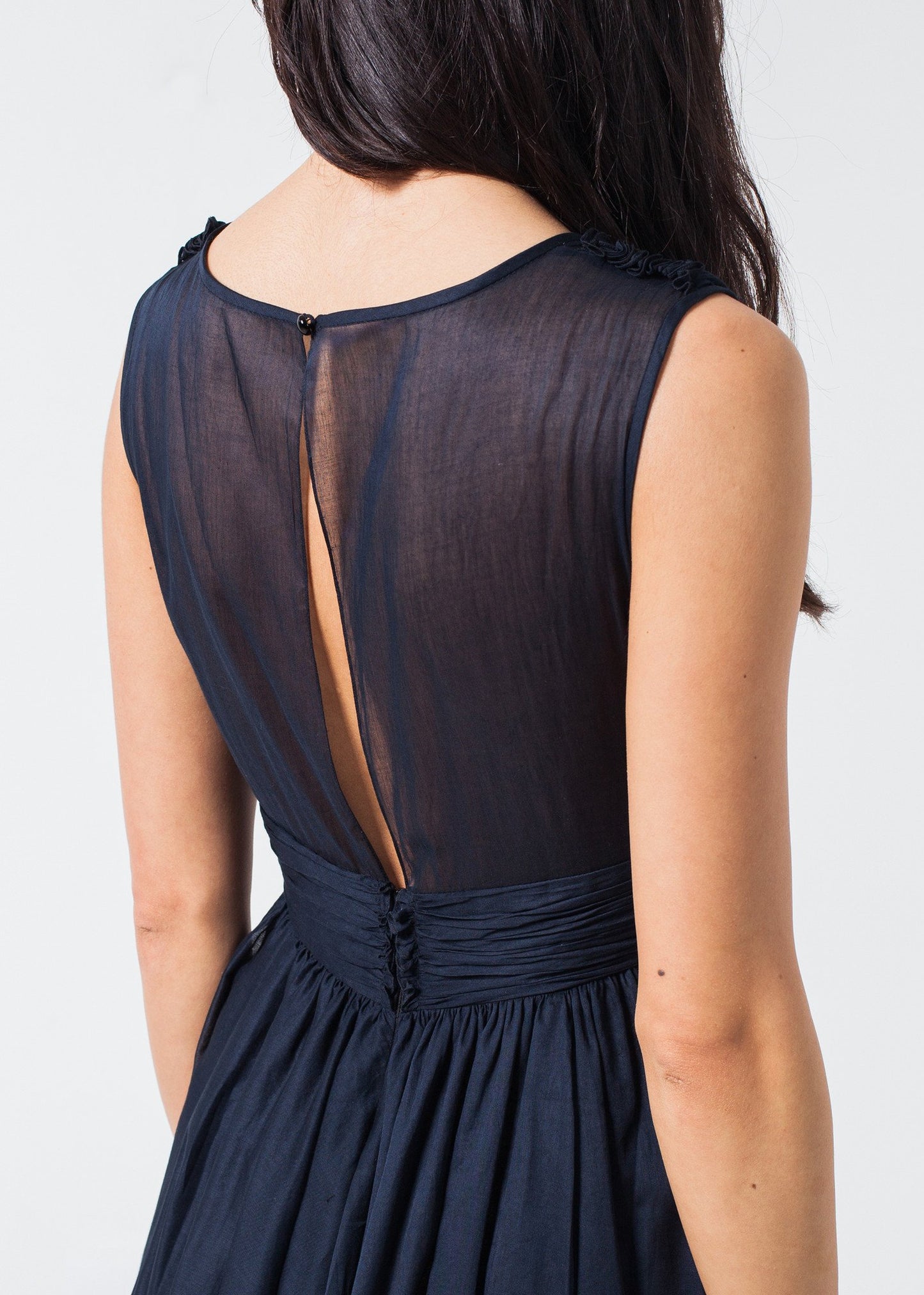 Voile V-Neck Dress in Navy - annaclothes