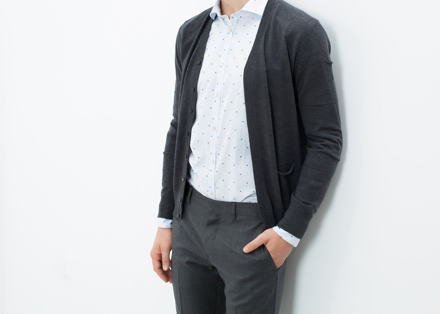 Hidden Placket Cardigan in Charcoal - annaclothes