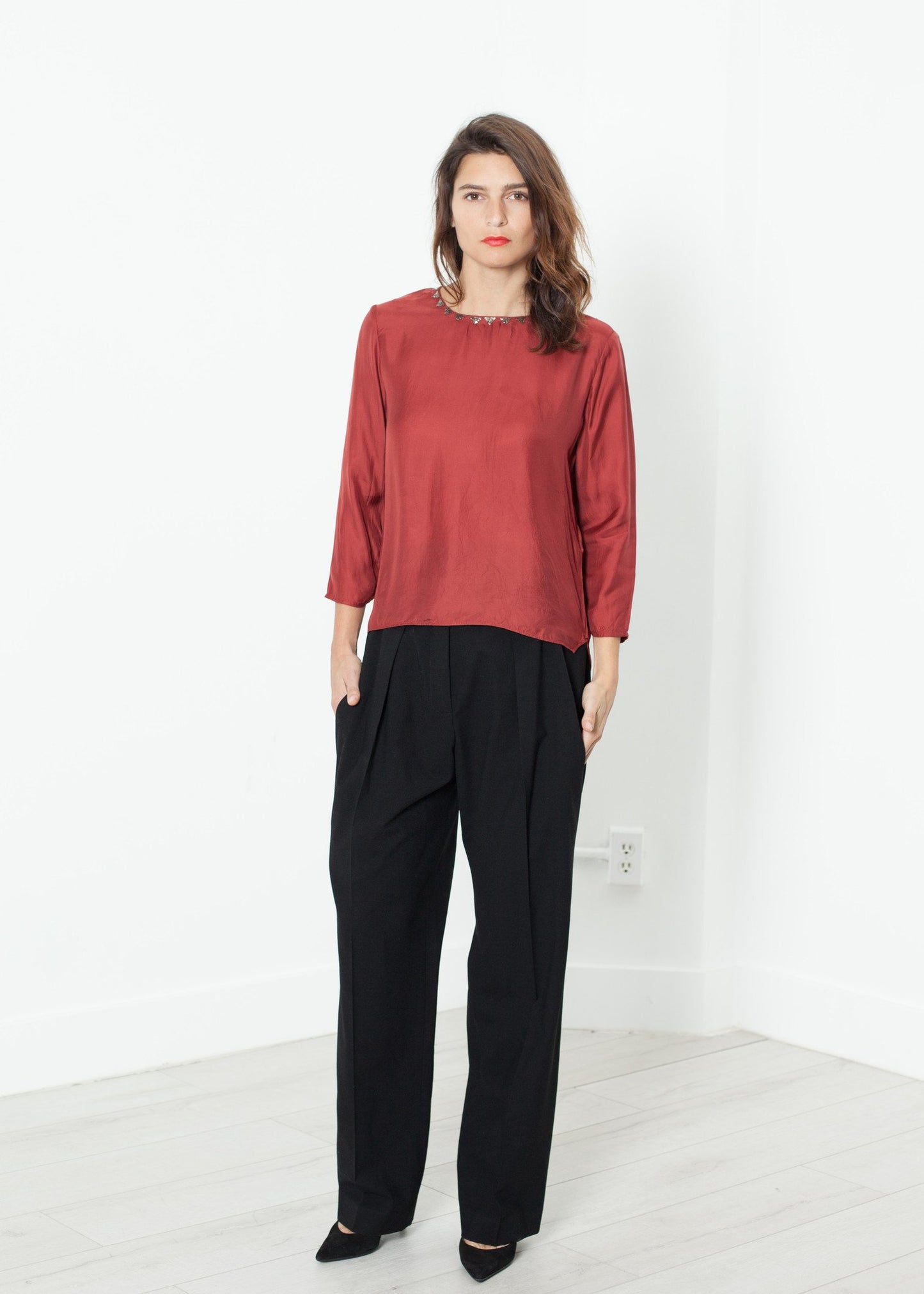Pleated Waistband Trouser in Black - annaclothes