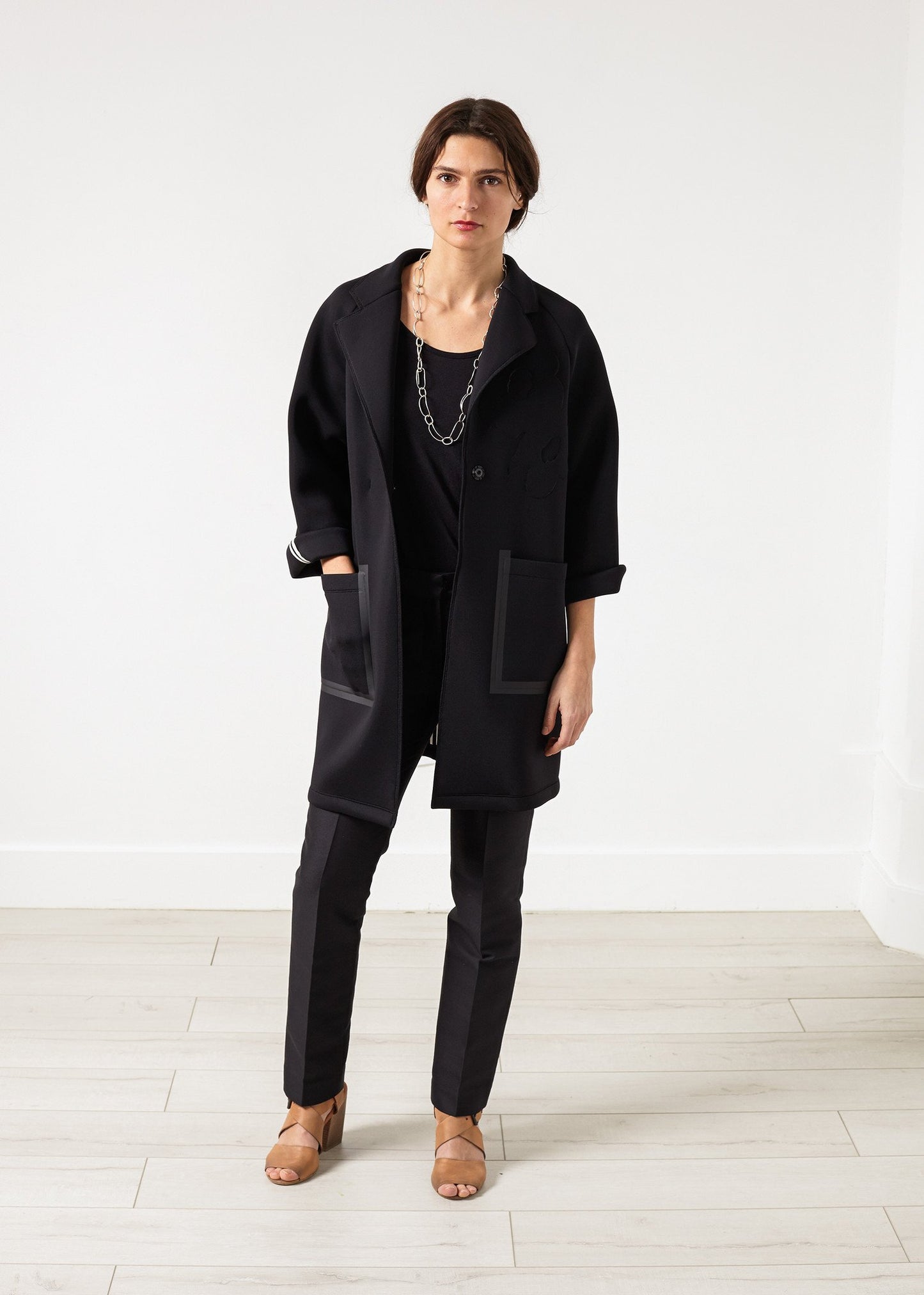 Neoprene Flower Coat in Black - annaclothes