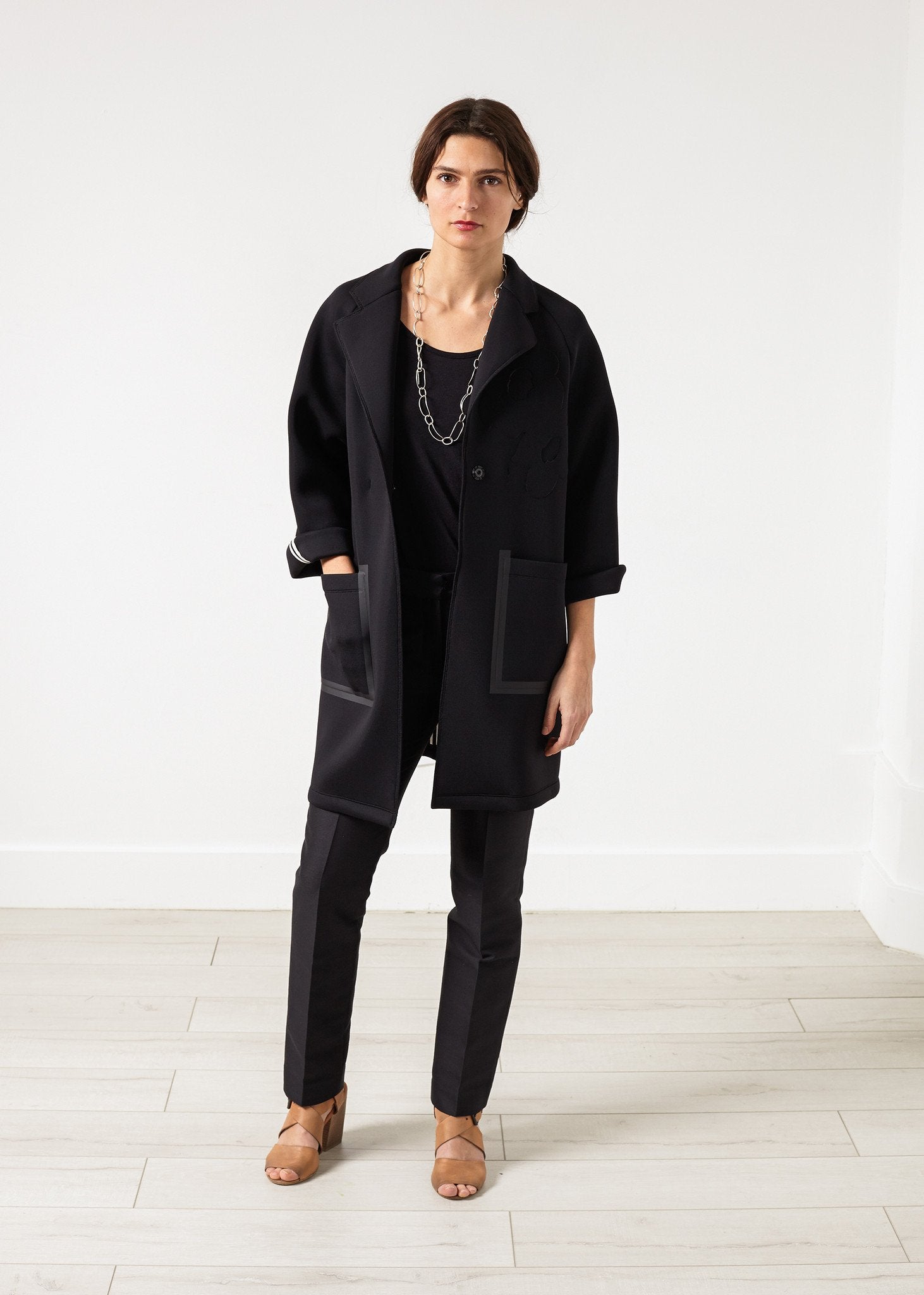 Neoprene Flower Coat in Black - annaclothes