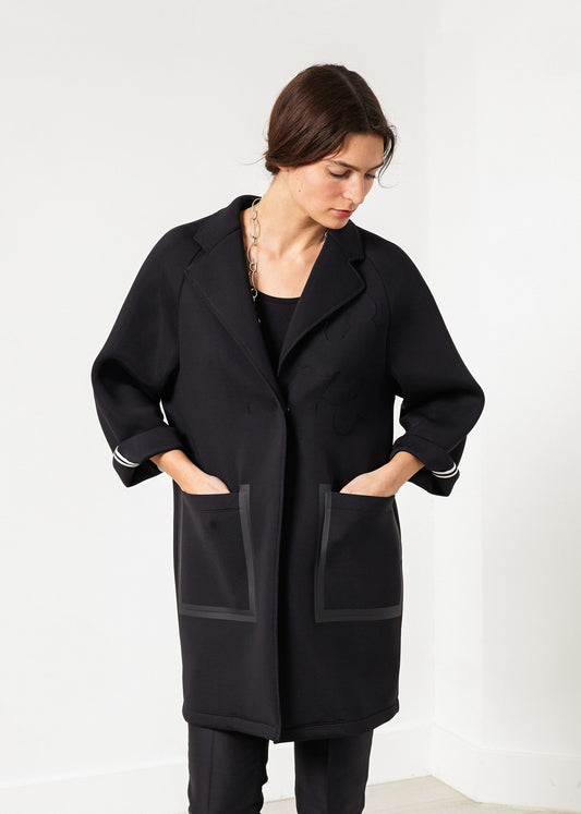Neoprene Flower Coat in Black - annaclothes