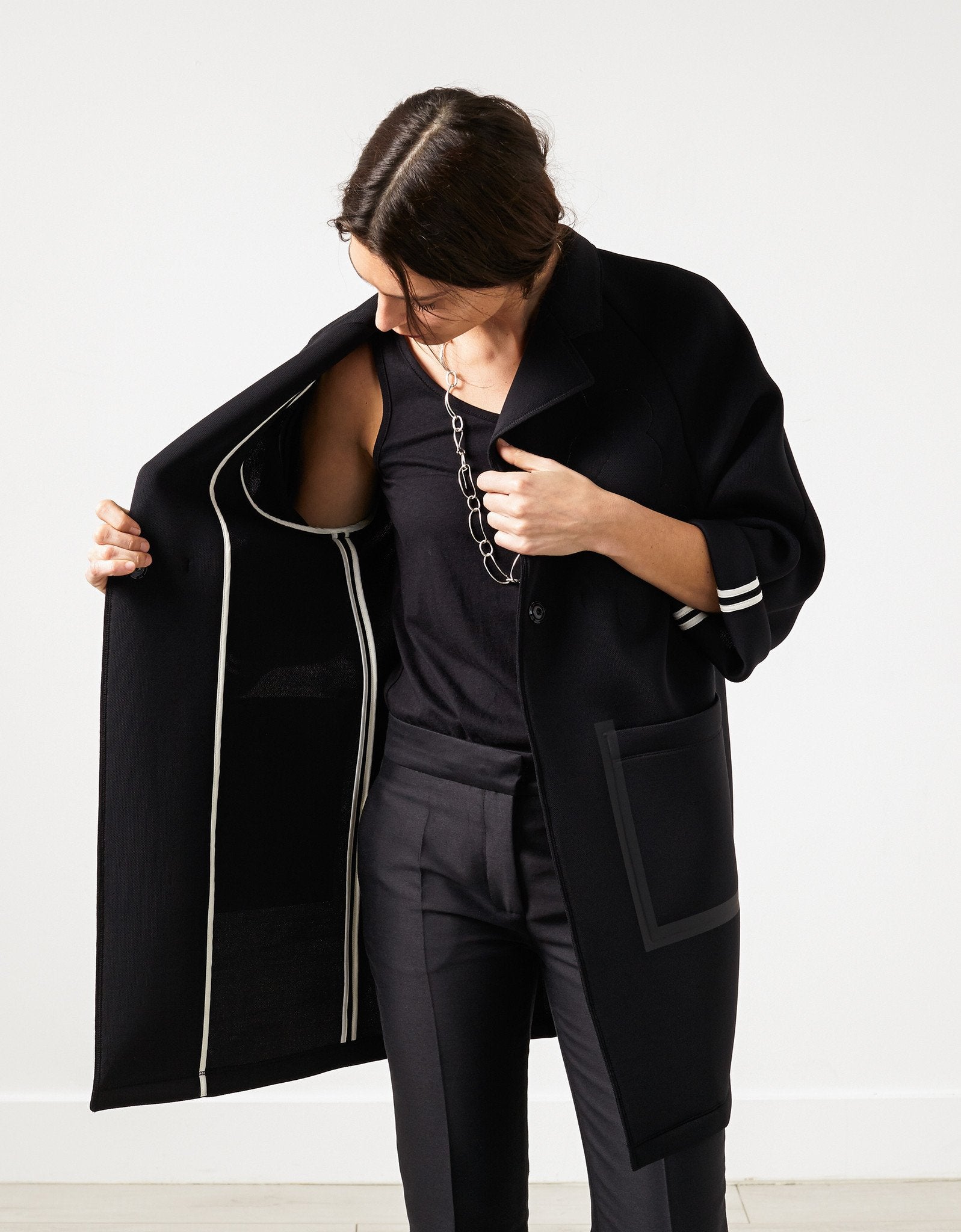 Neoprene Flower Coat in Black - annaclothes