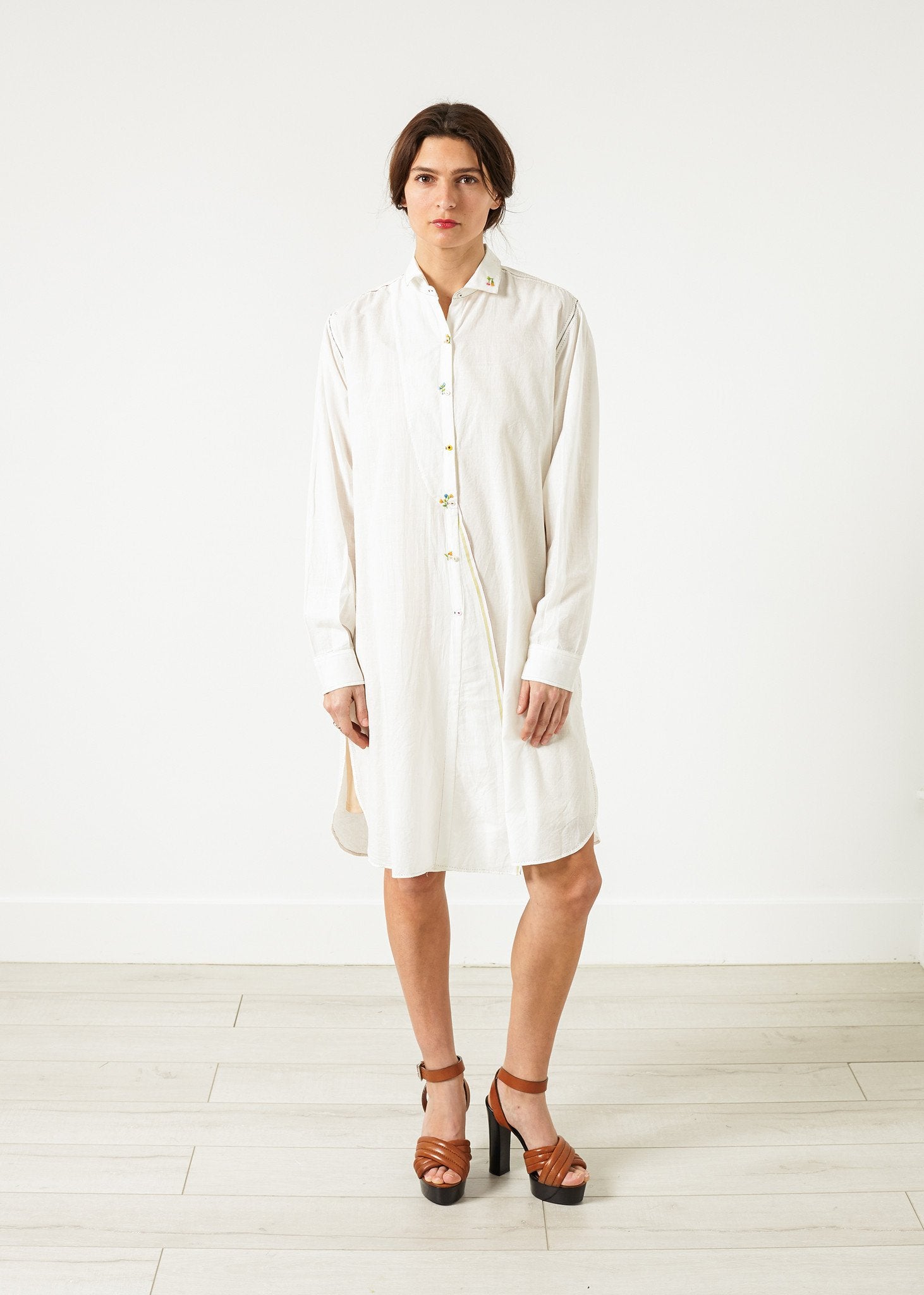 Pleated Sleeve Tunic in White - annaclothes