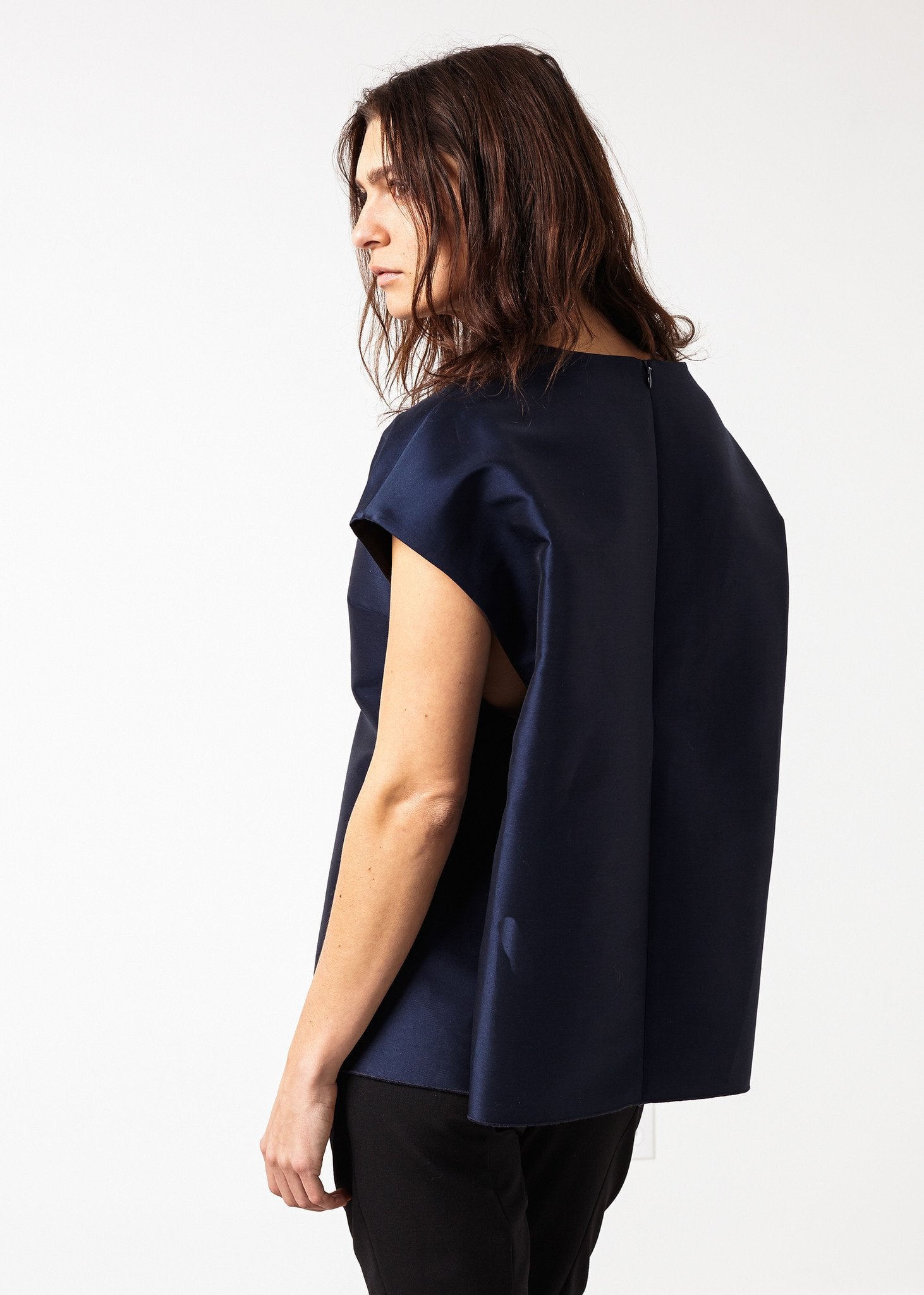 Tucked Sleeve Blouse in Navy - annaclothes