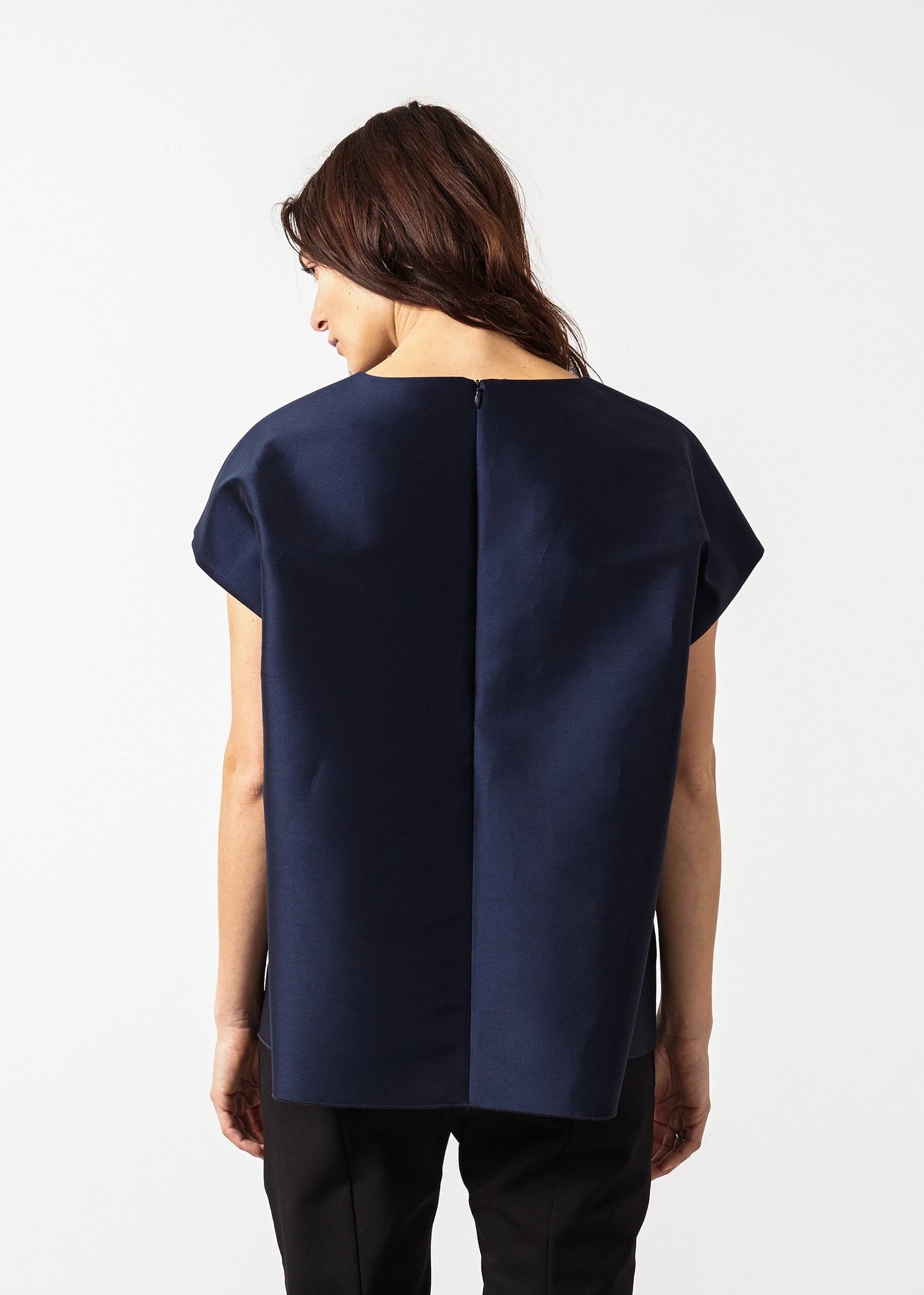 Tucked Sleeve Blouse in Navy - annaclothes
