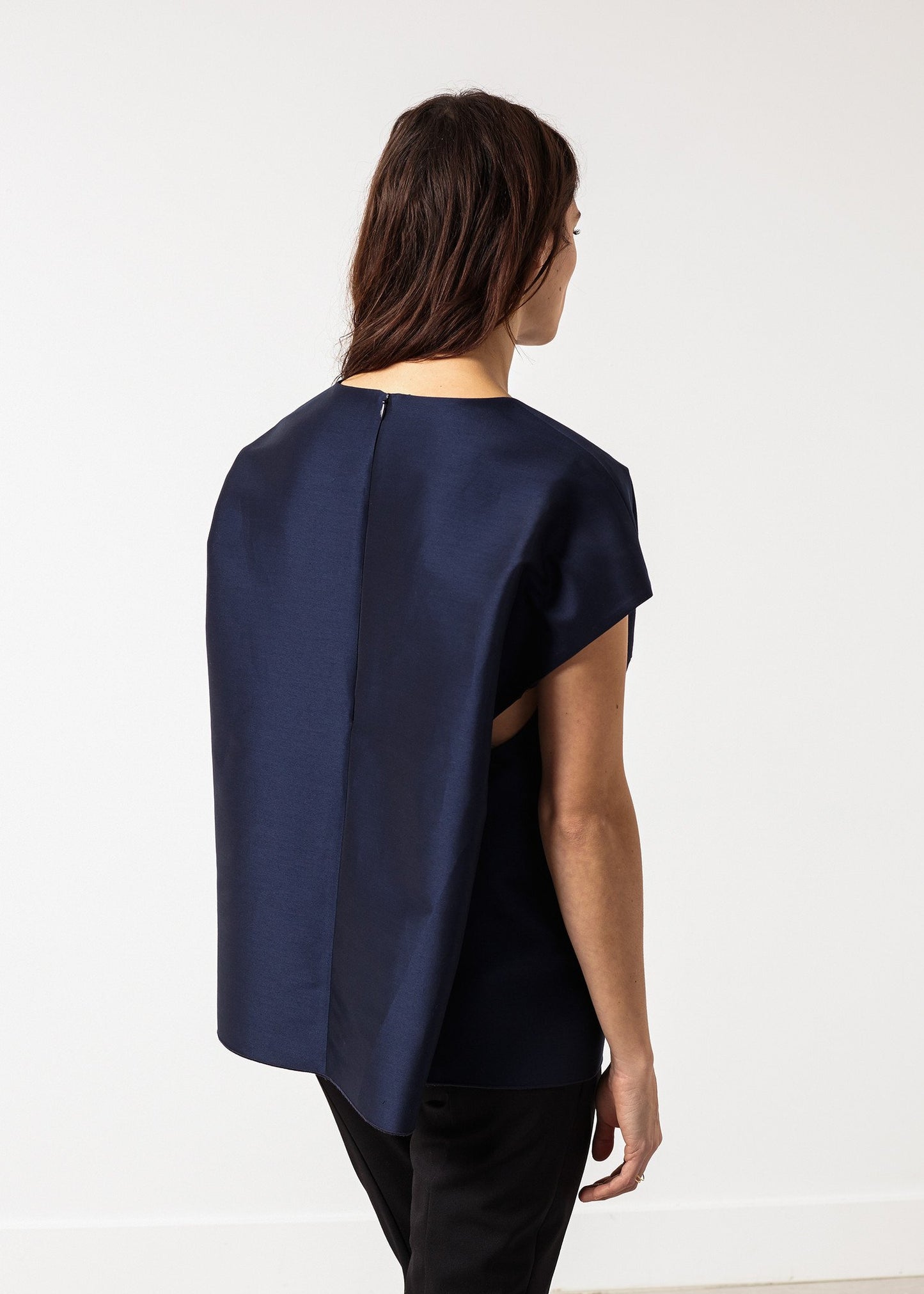Tucked Sleeve Blouse in Navy - annaclothes
