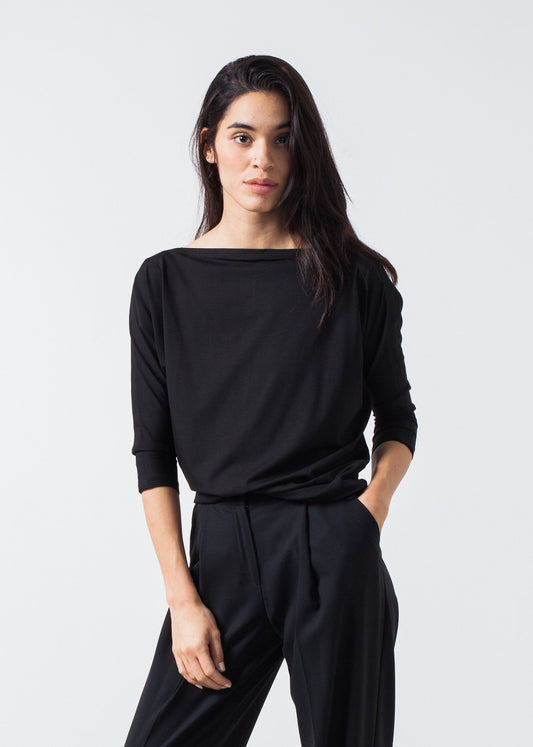 Boat Neck Top in Black - annaclothes