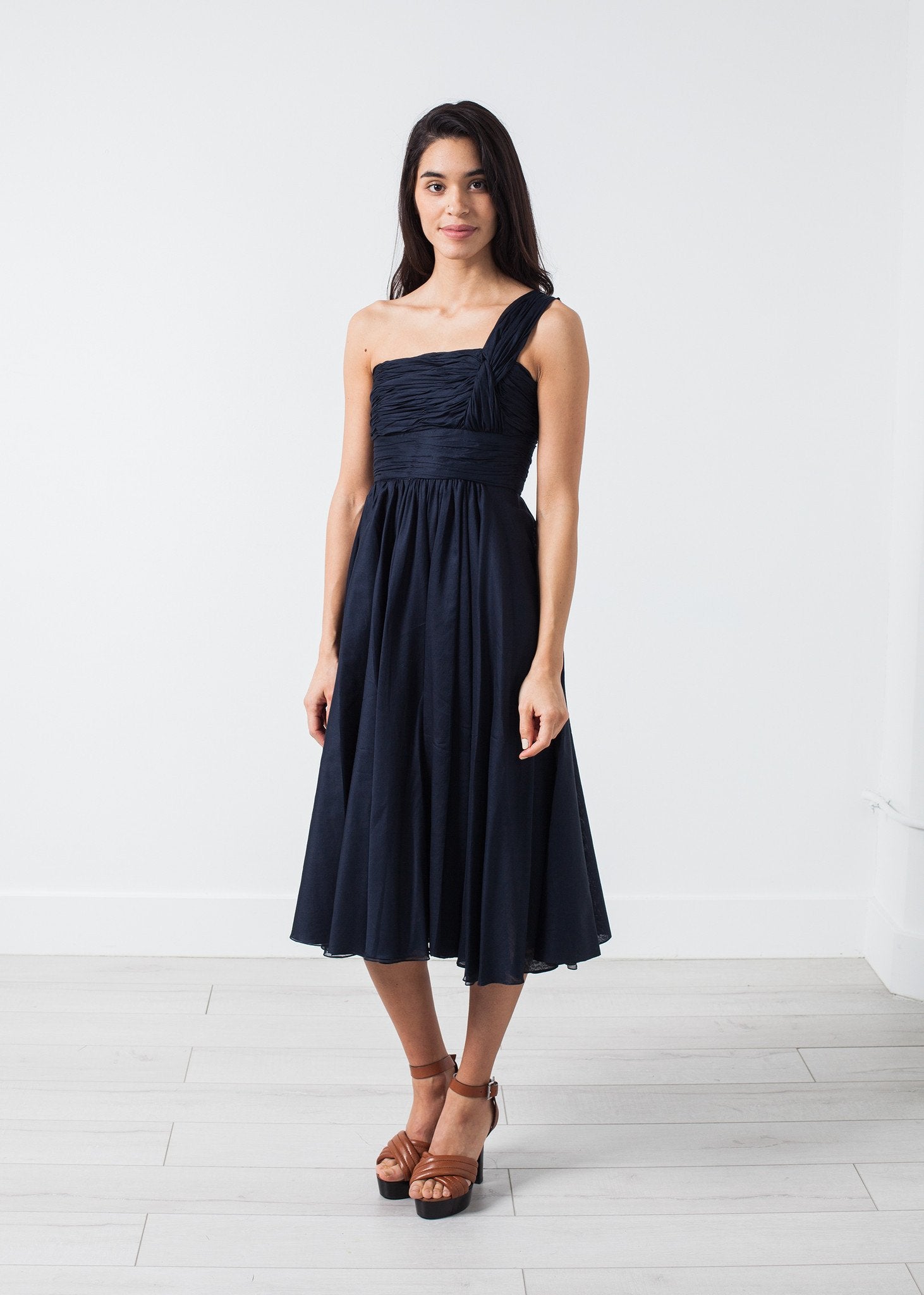 One Shoulder Dress in Navy - annaclothes