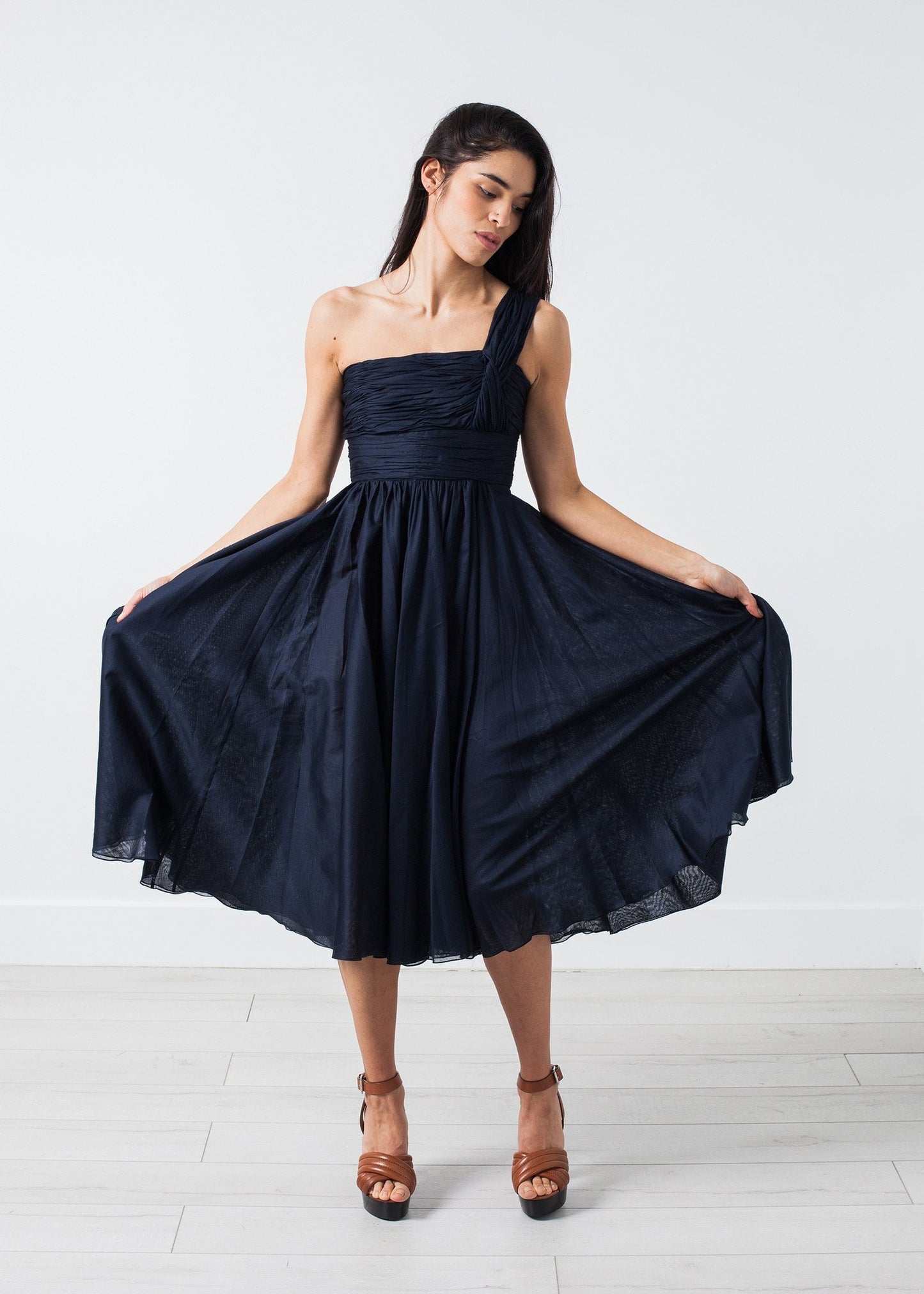 One Shoulder Dress in Navy - annaclothes