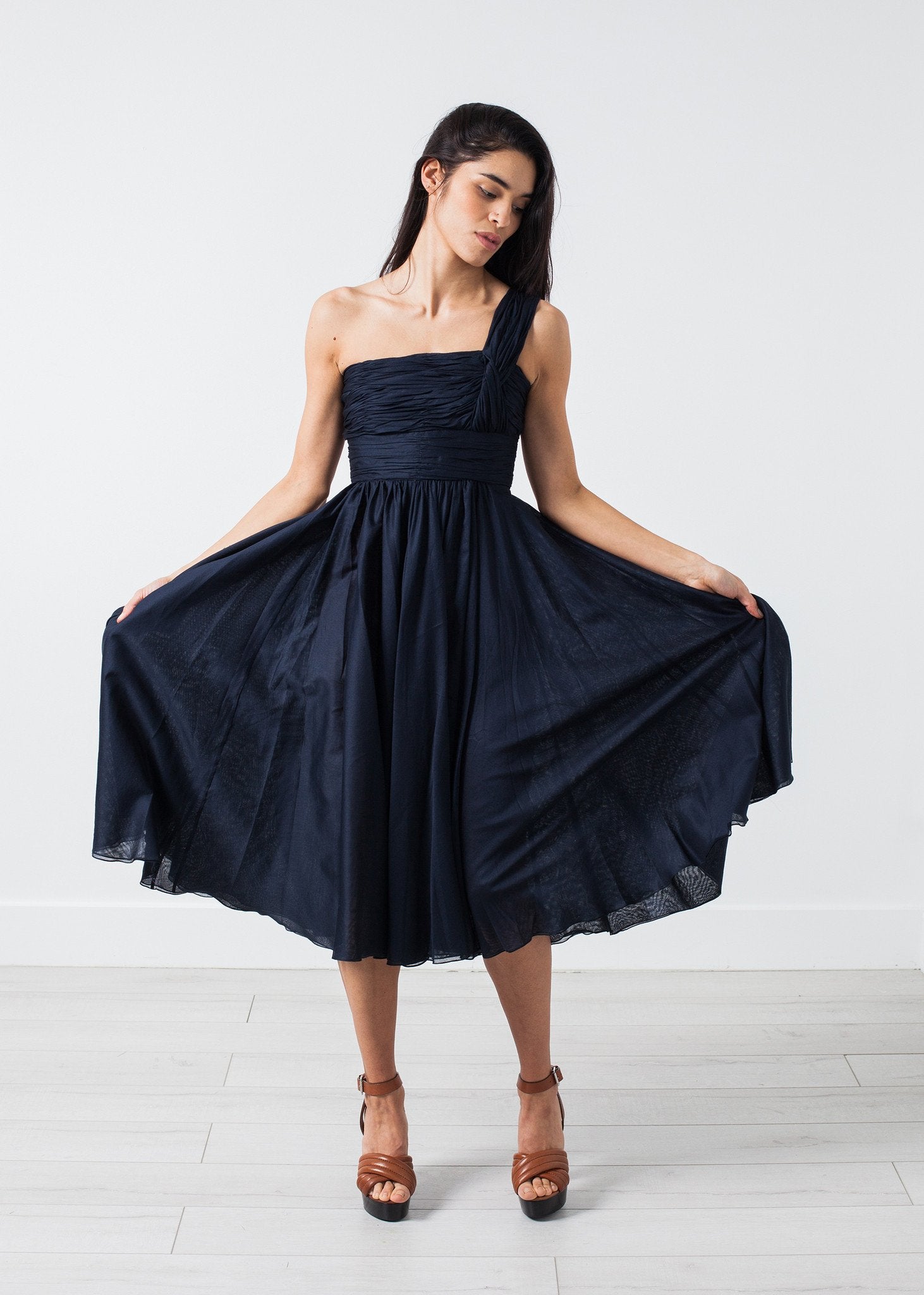 One Shoulder Dress in Navy - annaclothes