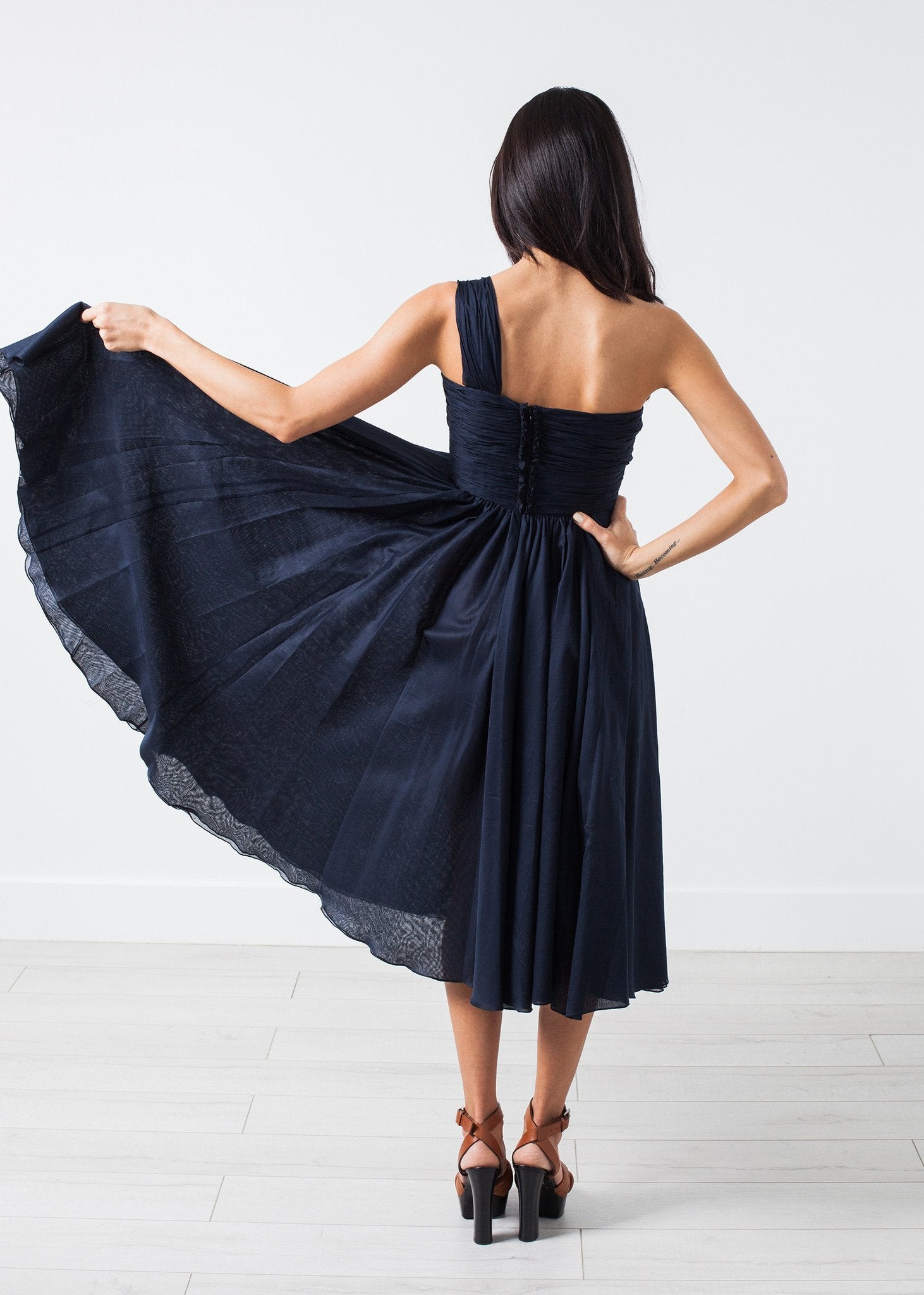 One Shoulder Dress in Navy - annaclothes