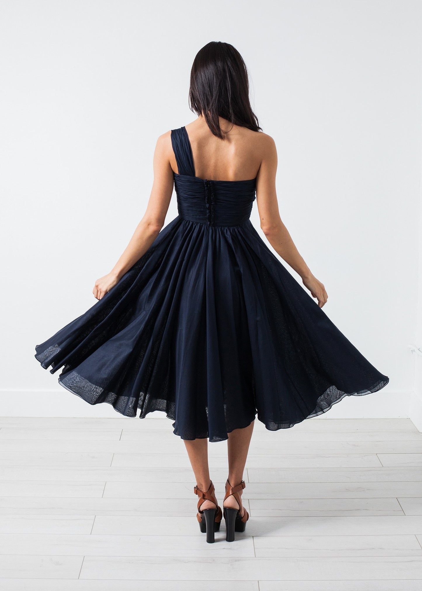 One Shoulder Dress in Navy - annaclothes