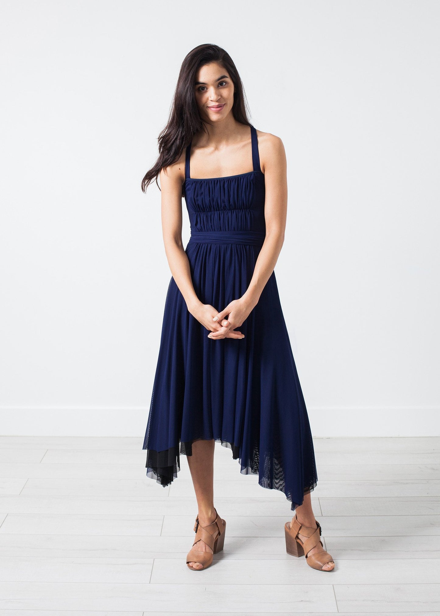 Ruched Party Dress in Navy - annaclothes