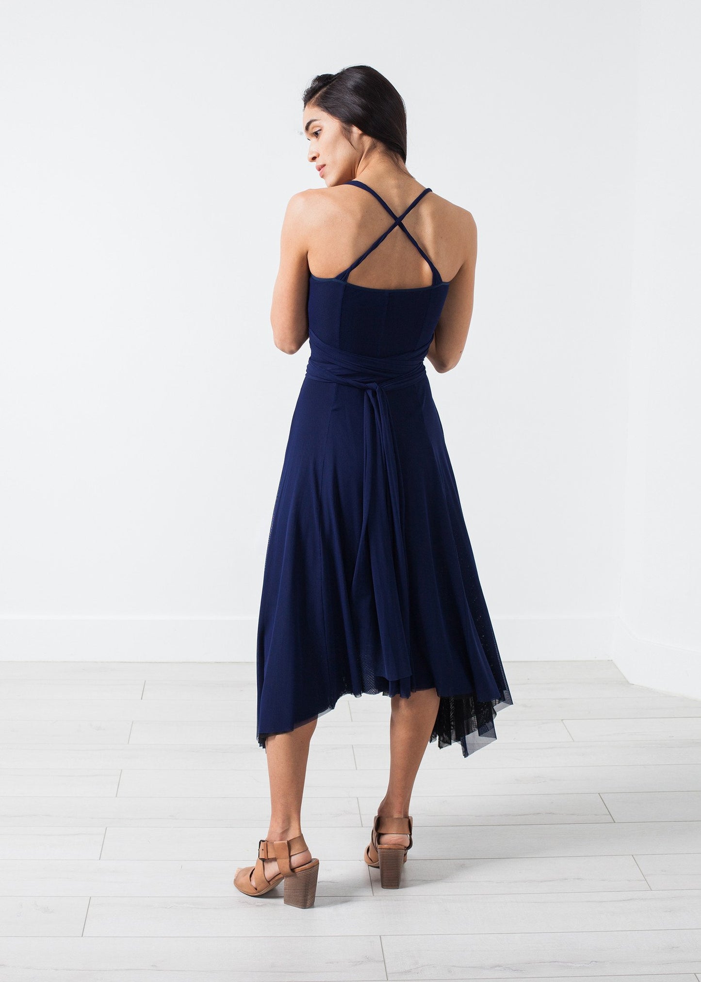 Ruched Party Dress in Navy - annaclothes