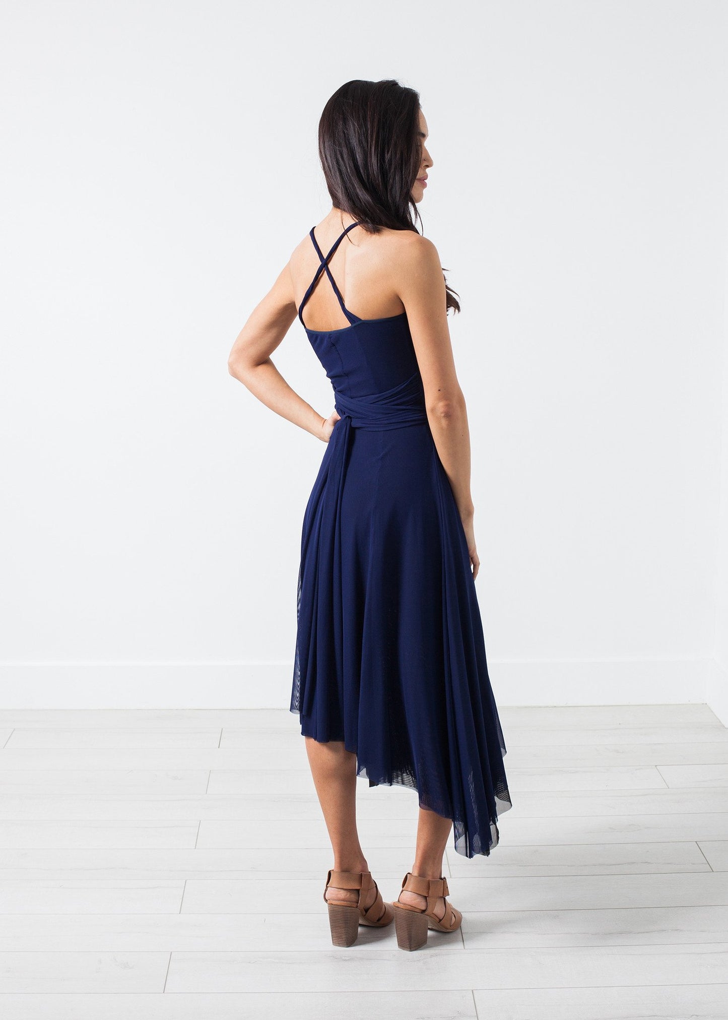 Ruched Party Dress in Navy - annaclothes
