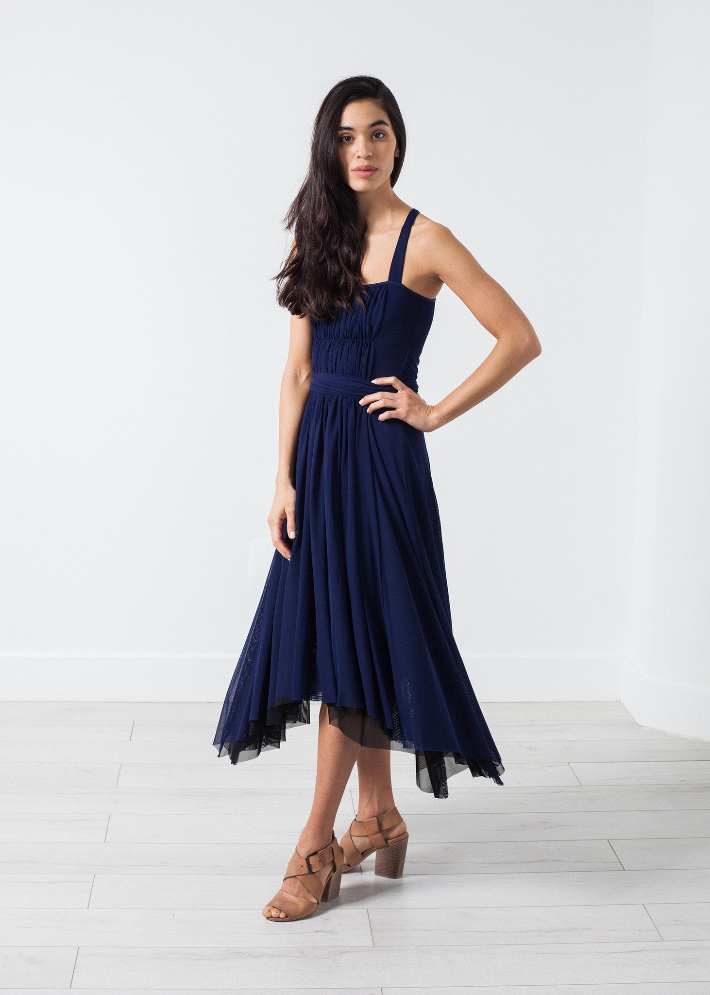 Ruched Party Dress in Navy - annaclothes
