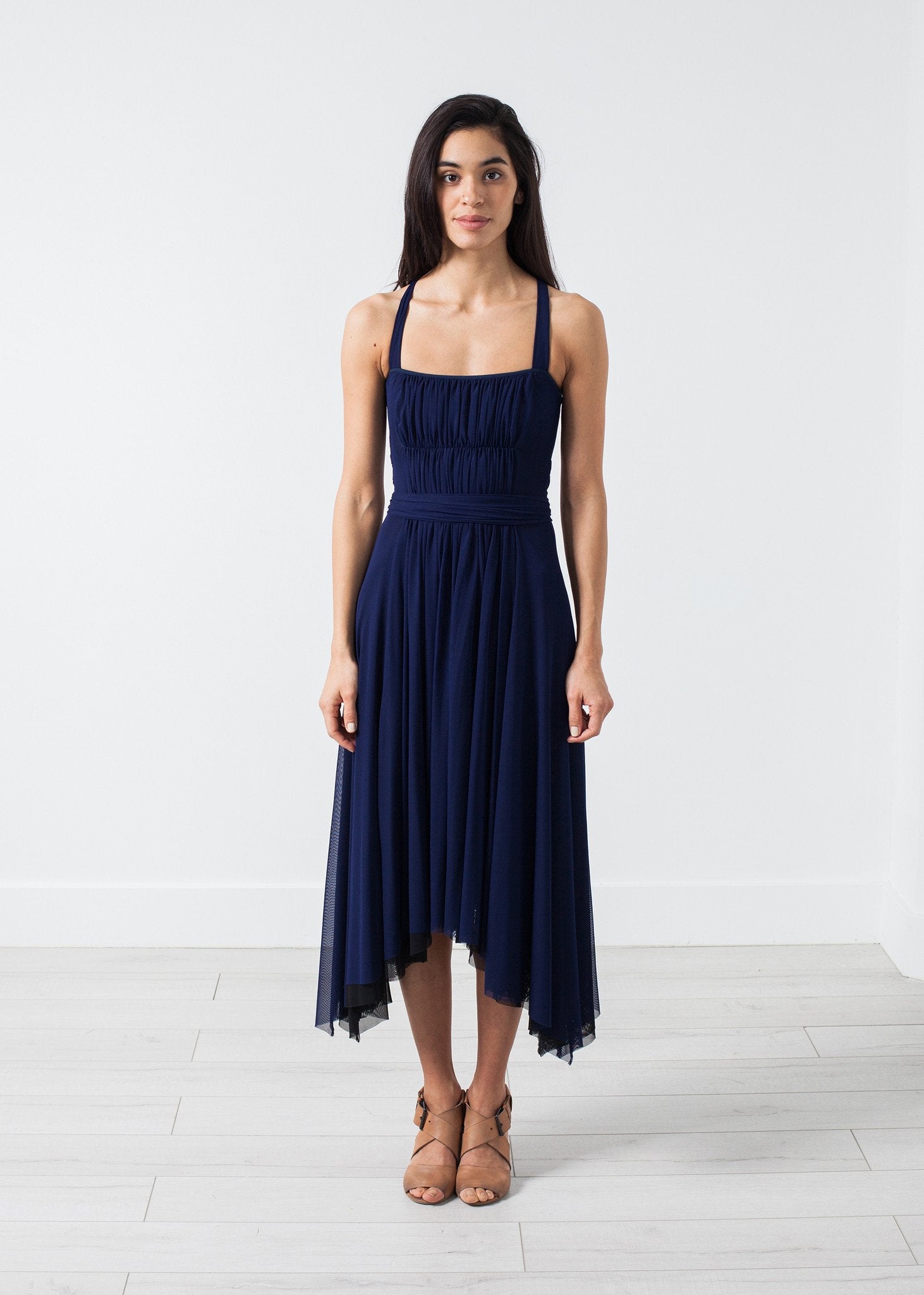 Ruched Party Dress in Navy - annaclothes
