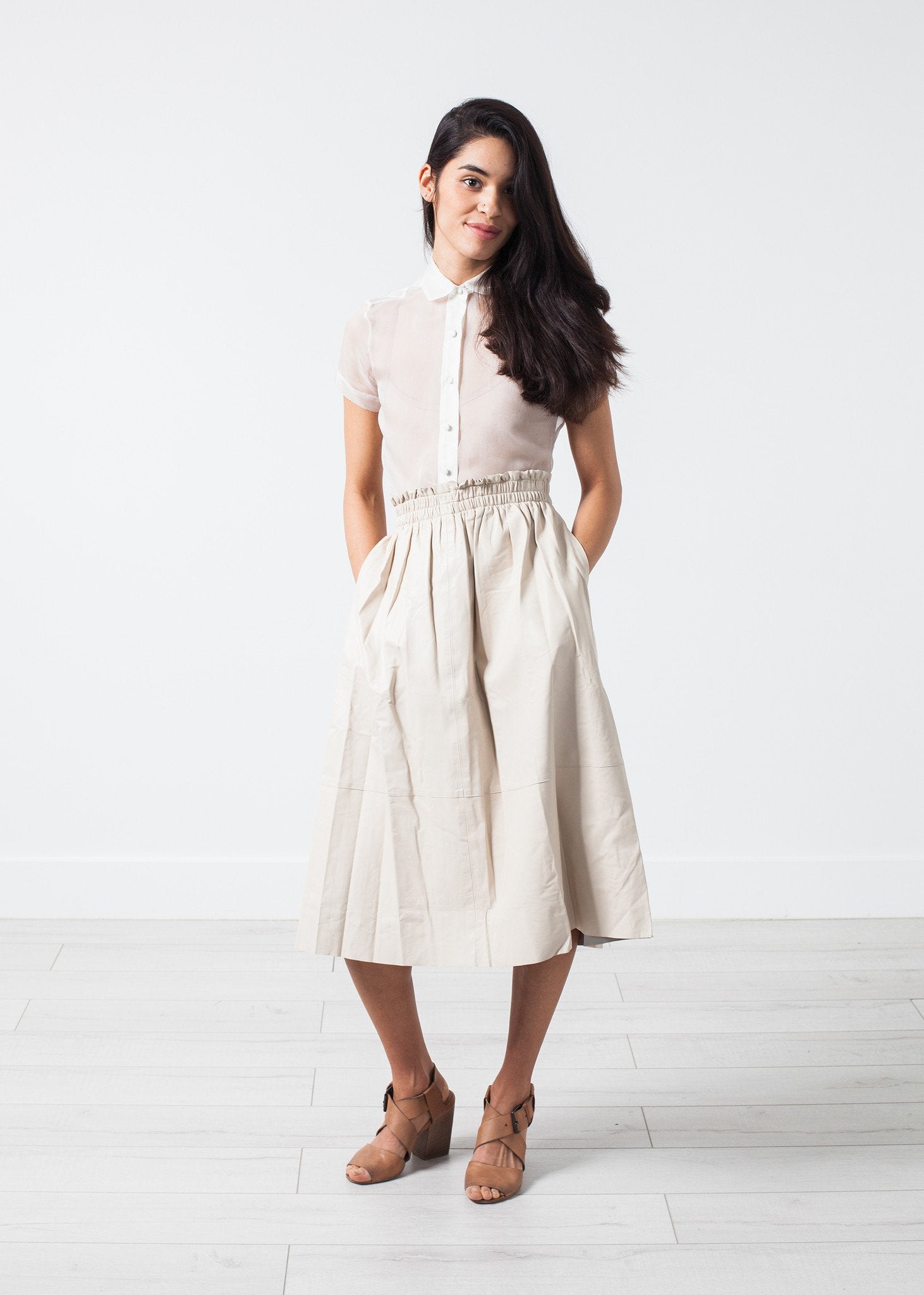 Eulera Leather Skirt in Cream - annaclothes