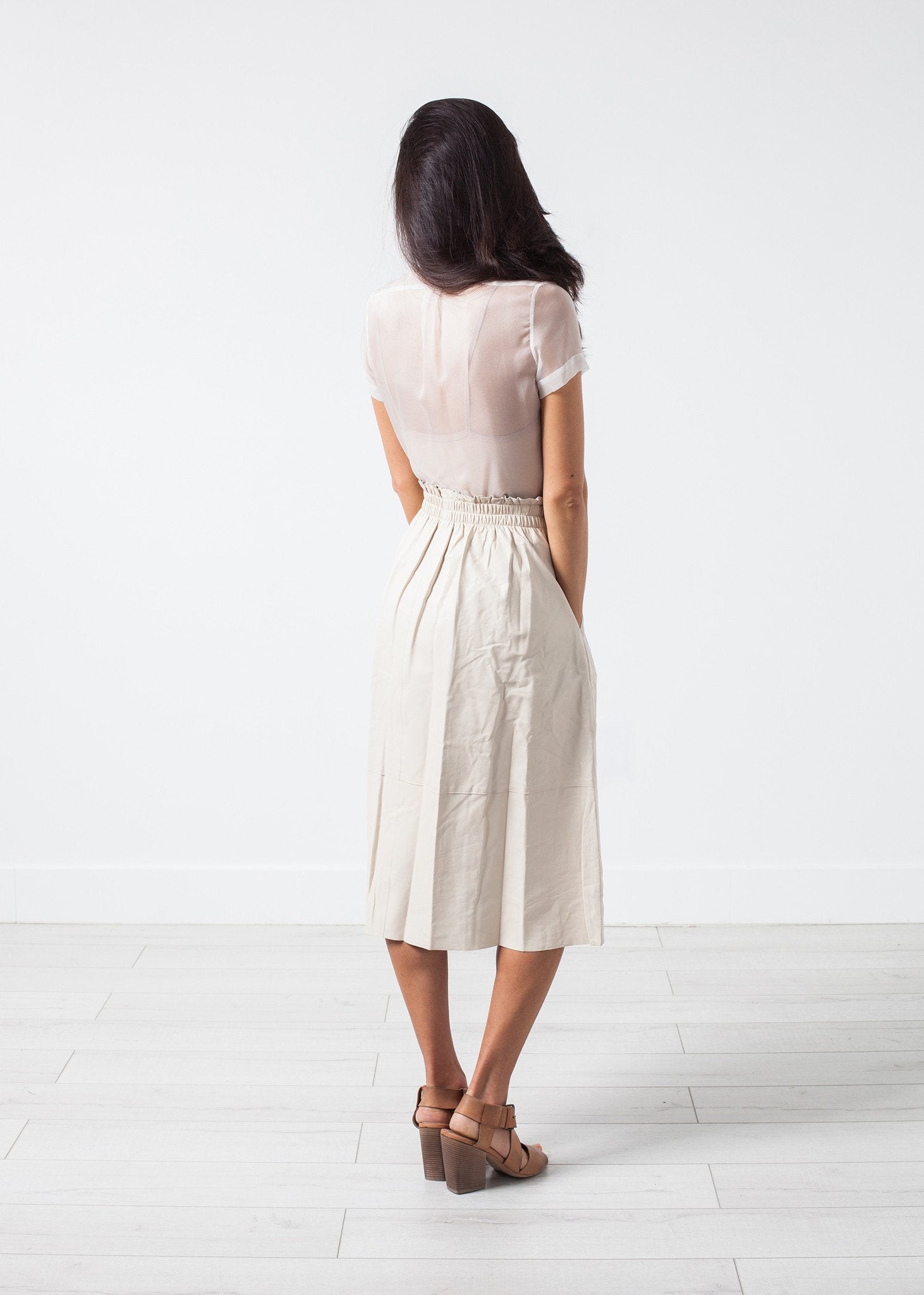 Eulera Leather Skirt in Cream - annaclothes