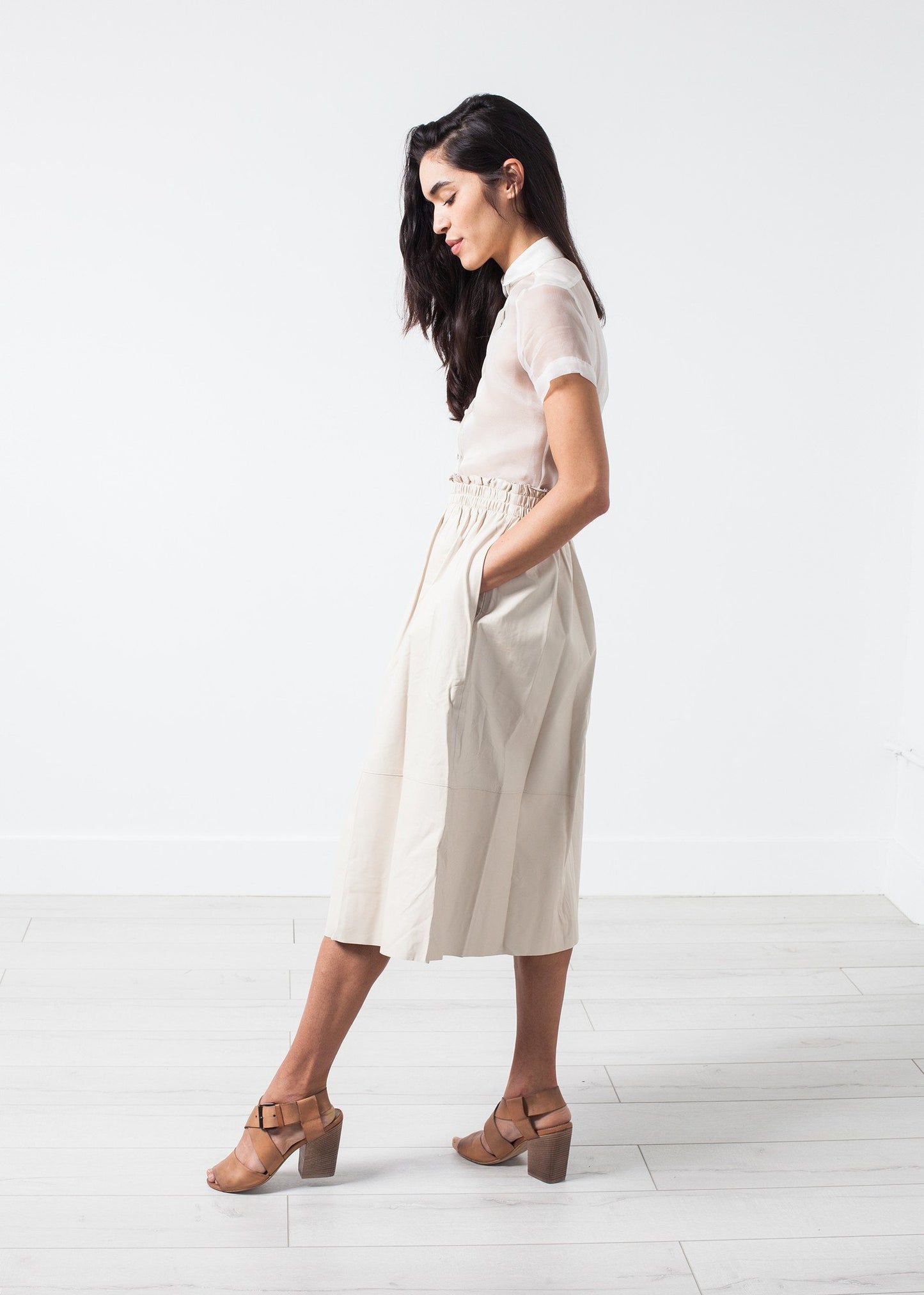 Eulera Leather Skirt in Cream - annaclothes