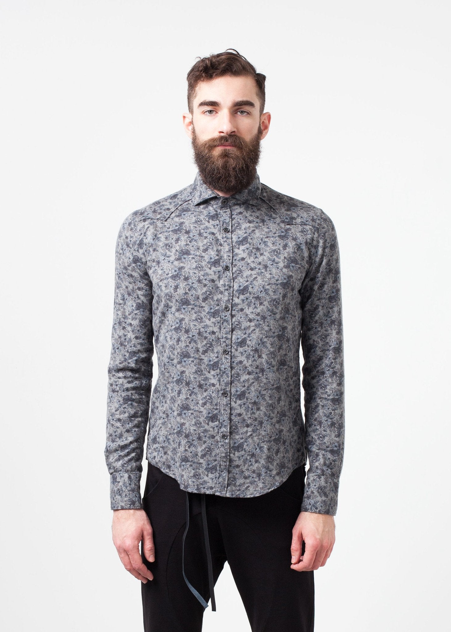 Western Arkansas Button-Up in Grey Floral - annaclothes