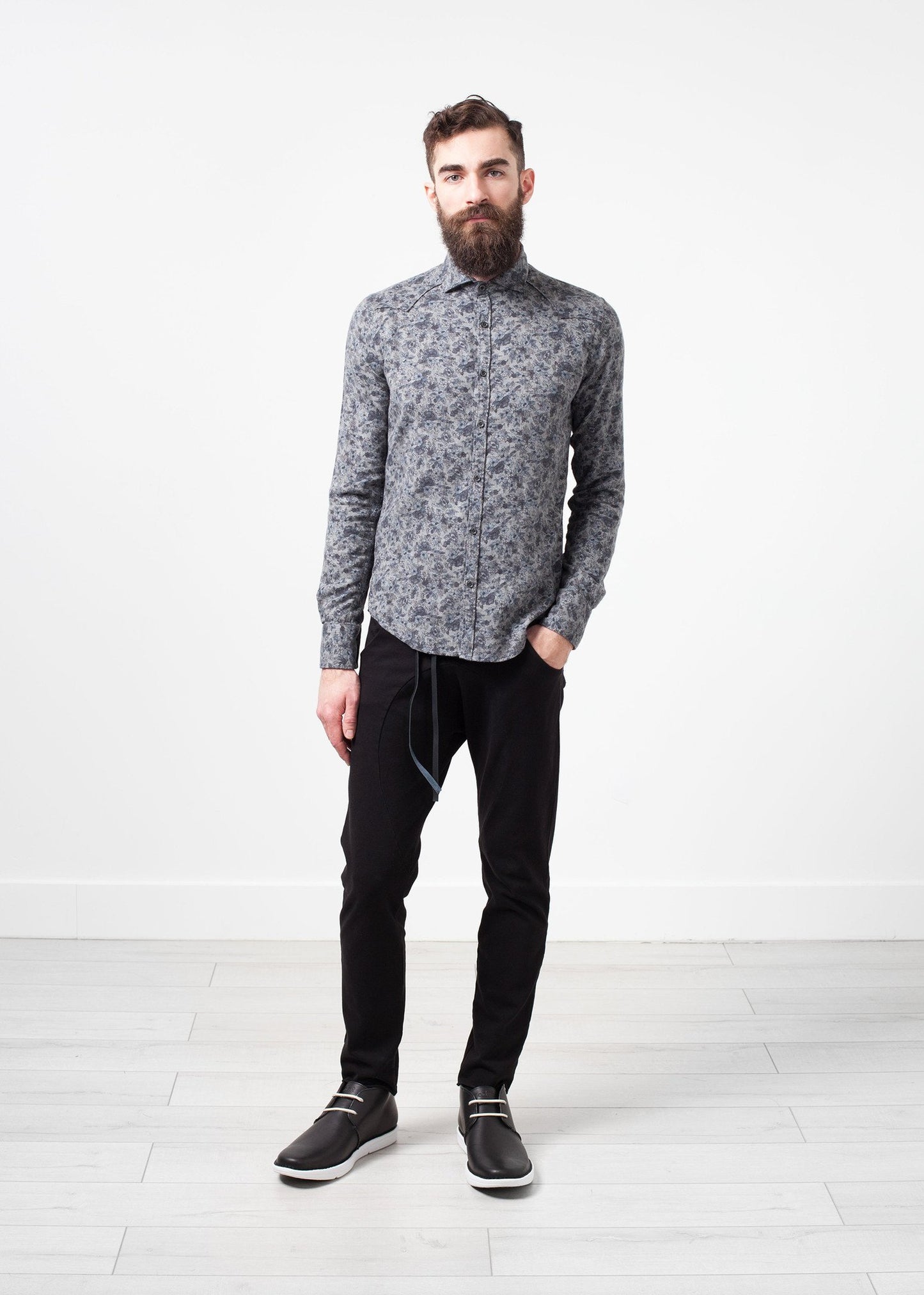 Western Arkansas Button-Up in Grey Floral - annaclothes