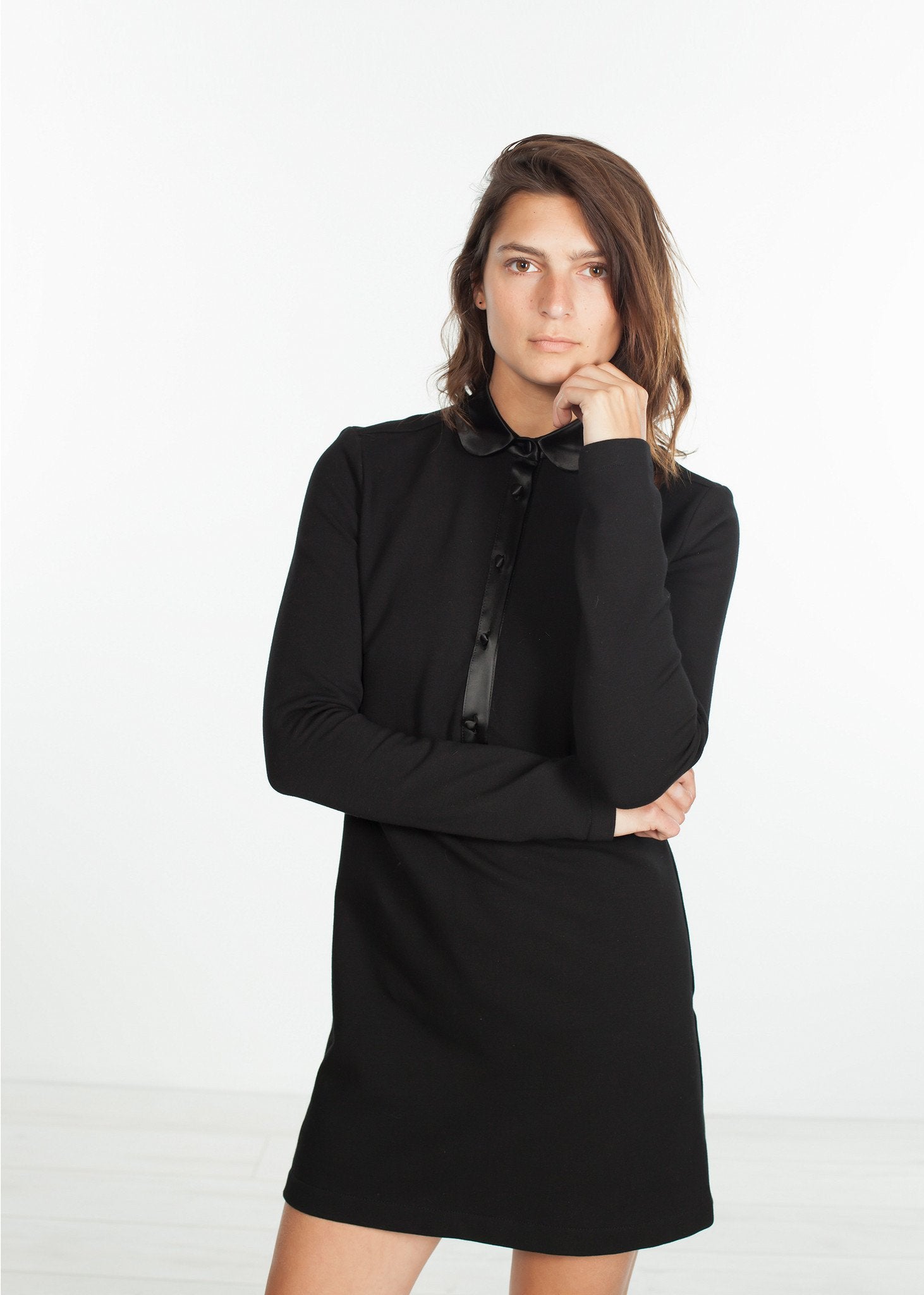 Fleece Jersey Dress in Black - annaclothes