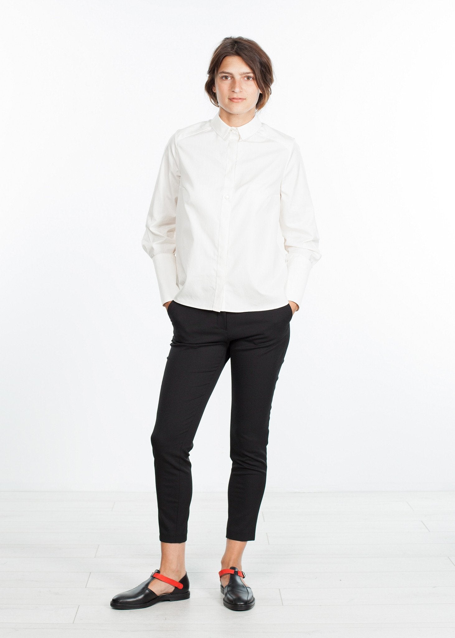 Trim Collar Poplin Blouse in Off White - annaclothes