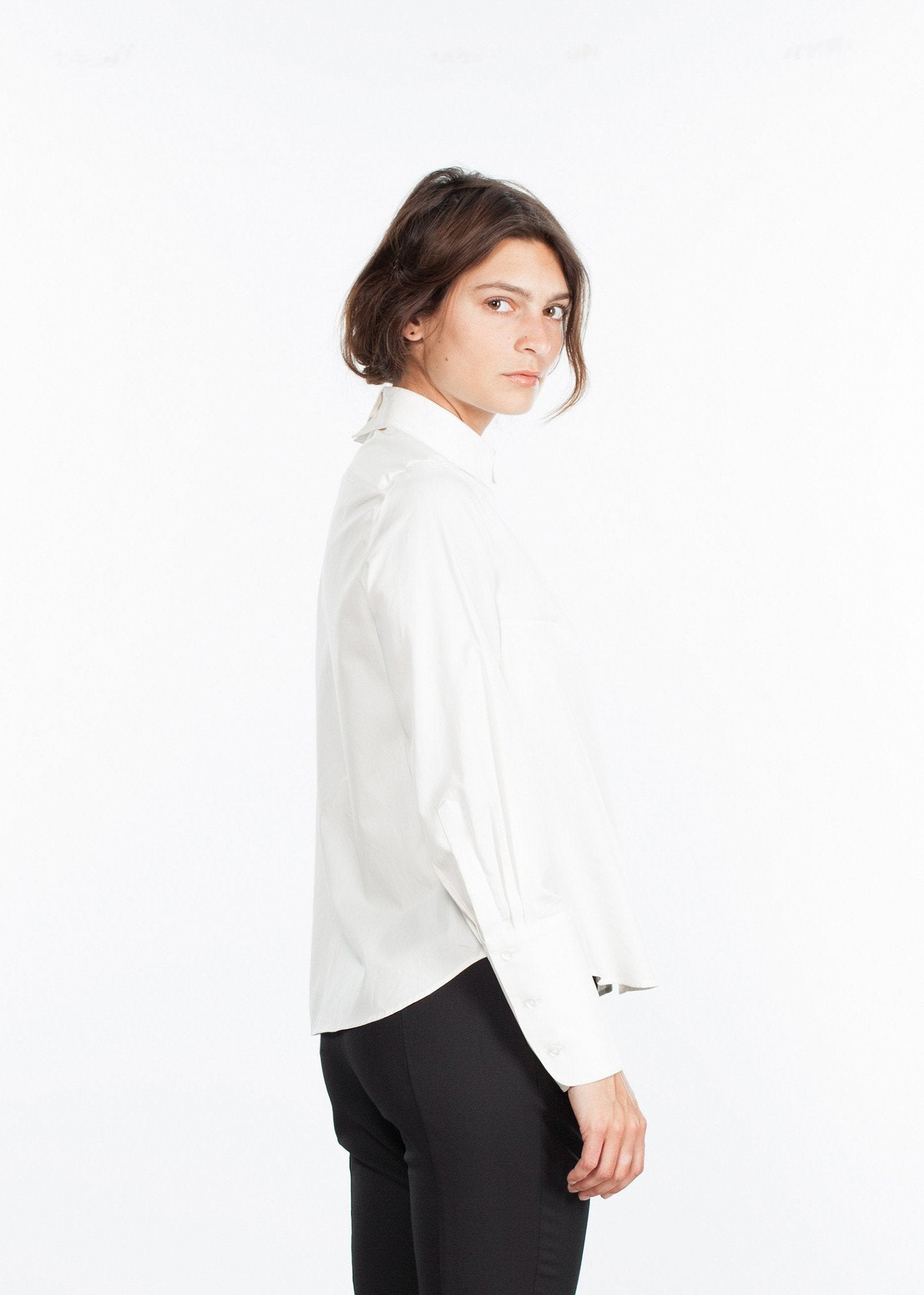 Trim Collar Poplin Blouse in Off White - annaclothes