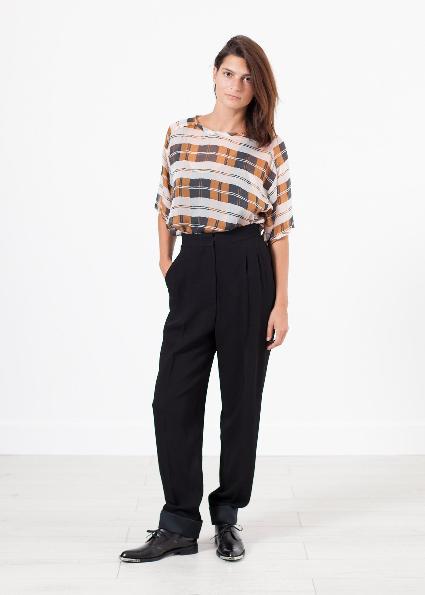 Contrast Cuff Pant in Black - annaclothes