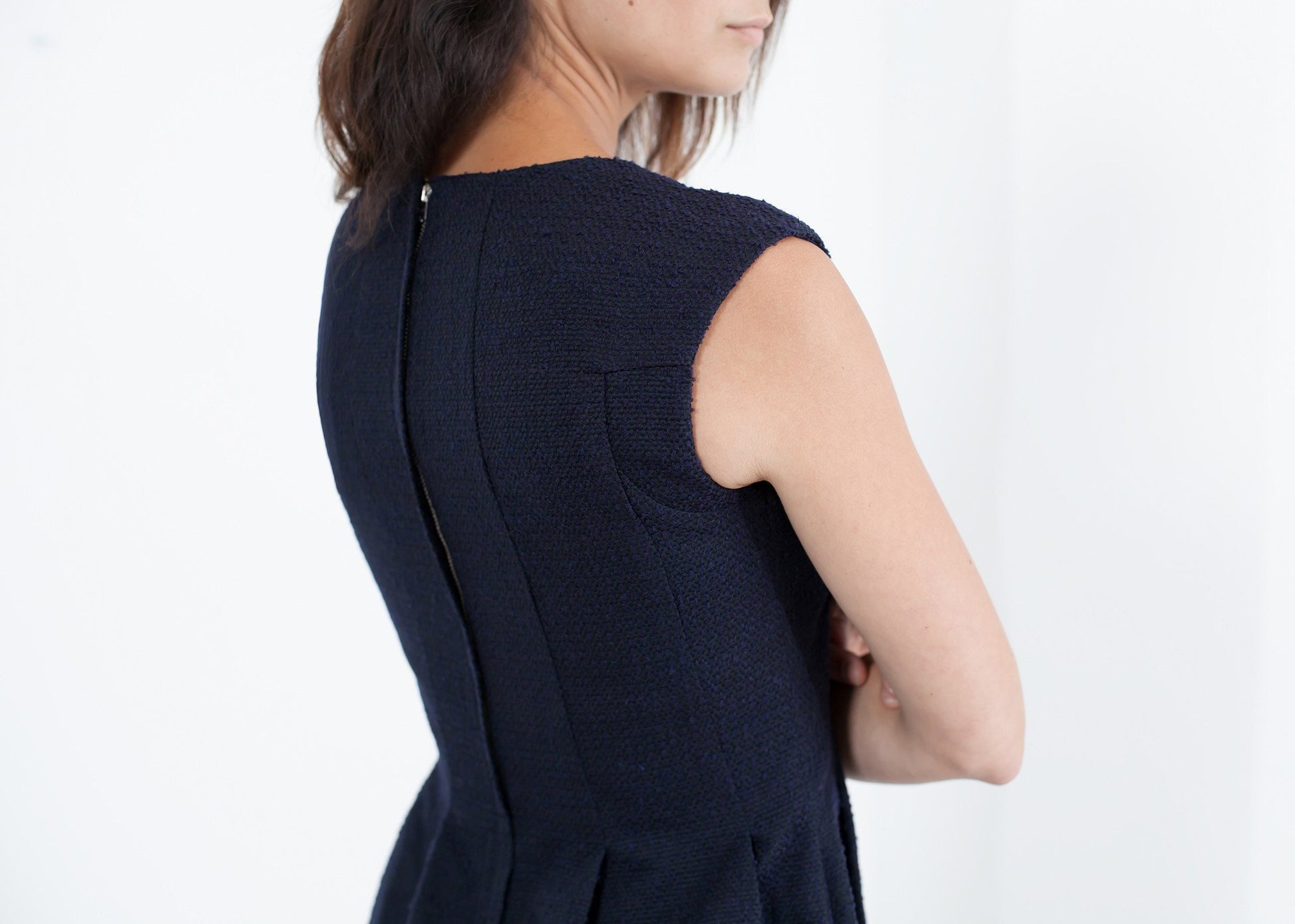 Pleated Rita Dress in Dark Navy - annaclothes