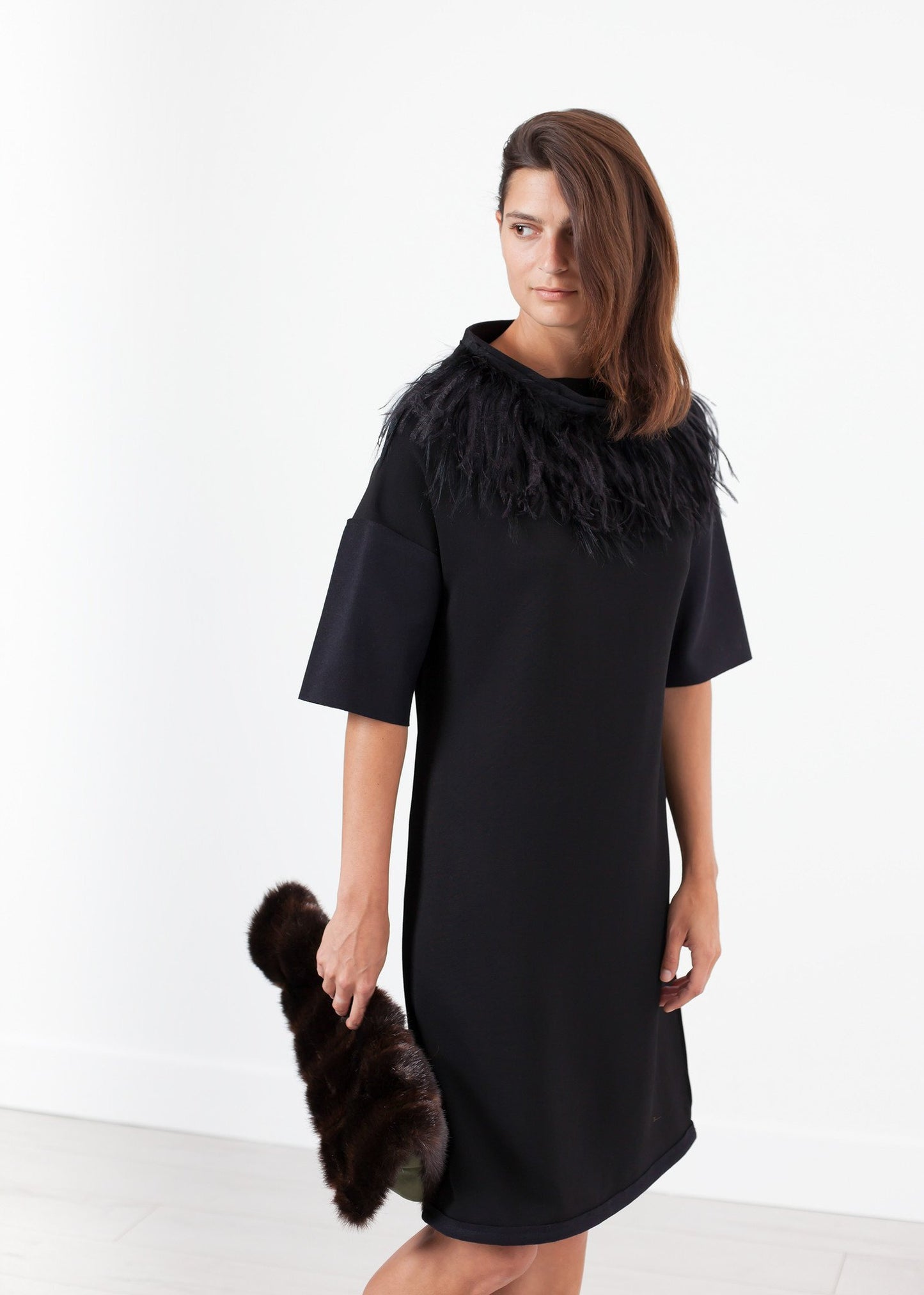 Ostrich Plume Dress in Black - annaclothes