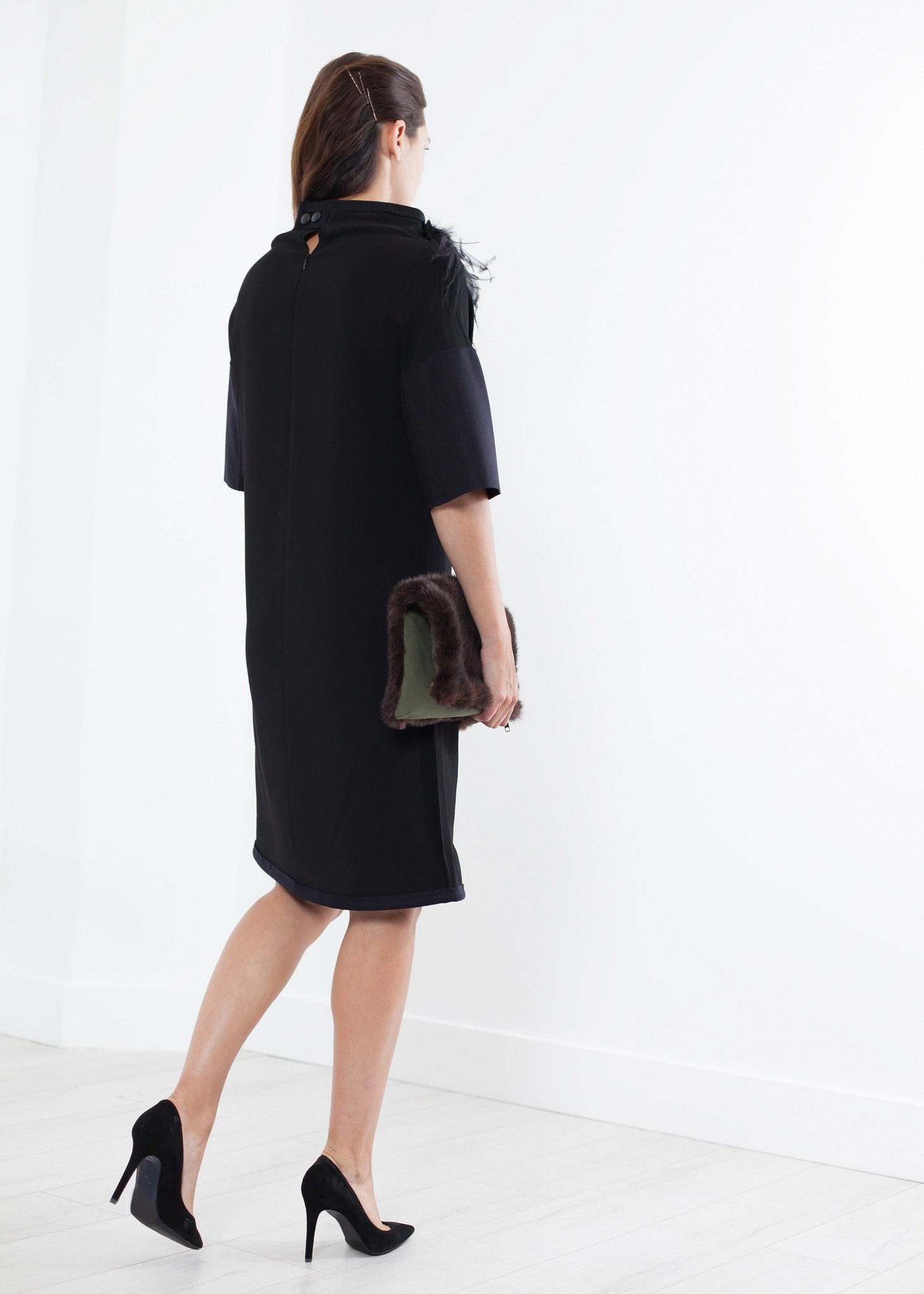 Ostrich Plume Dress in Black - annaclothes