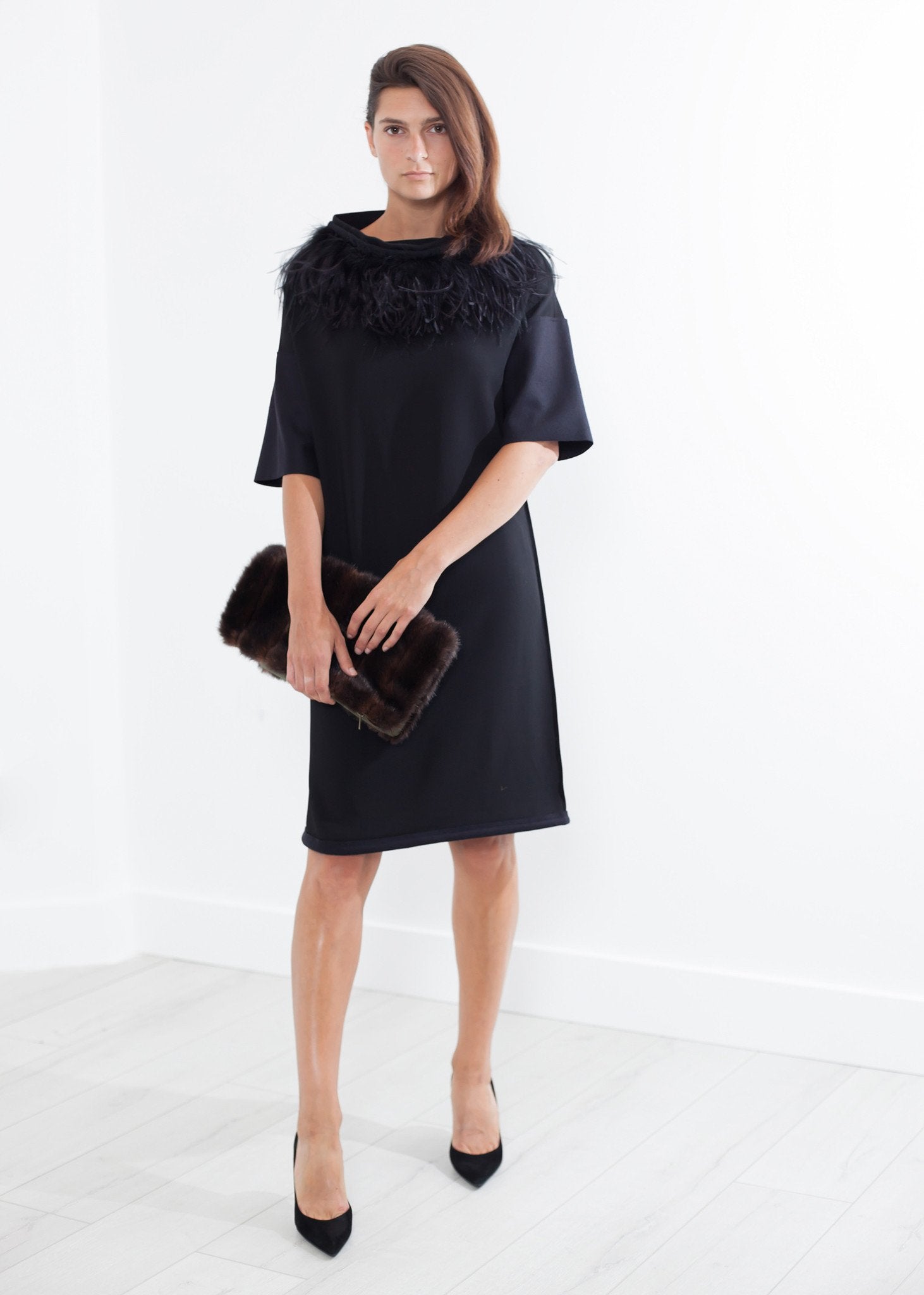 Ostrich Plume Dress in Black - annaclothes