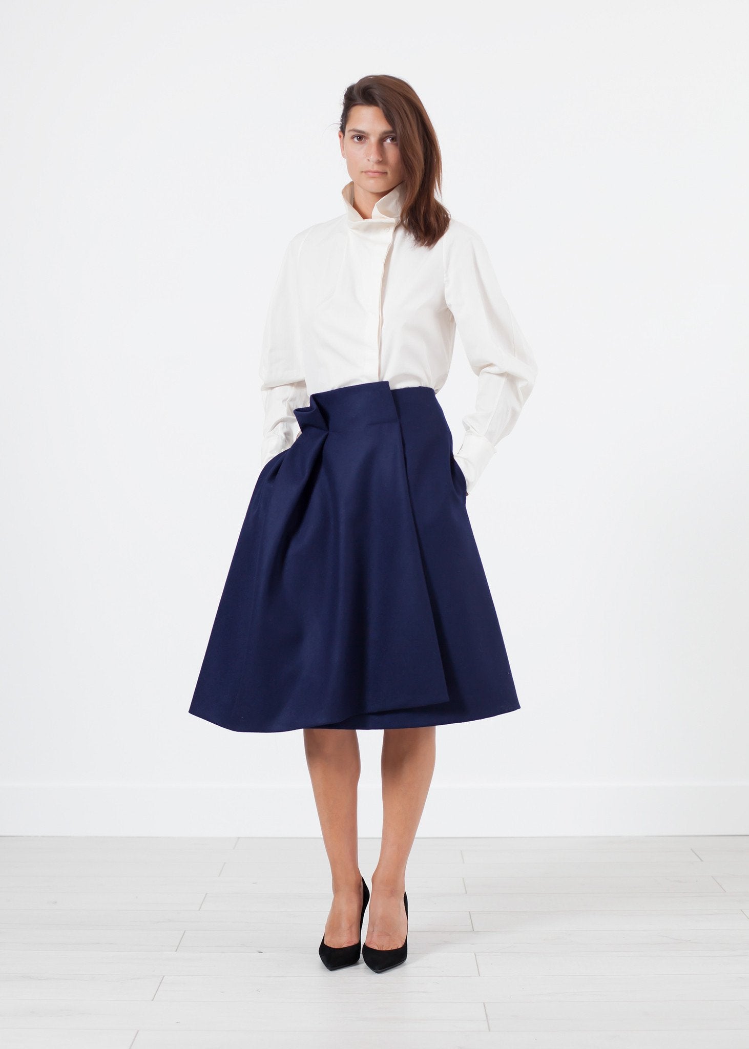 Full Collar Poplin Blouse in Off White - annaclothes