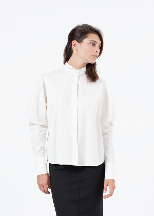 Trim Collar Poplin Blouse in Off White - annaclothes