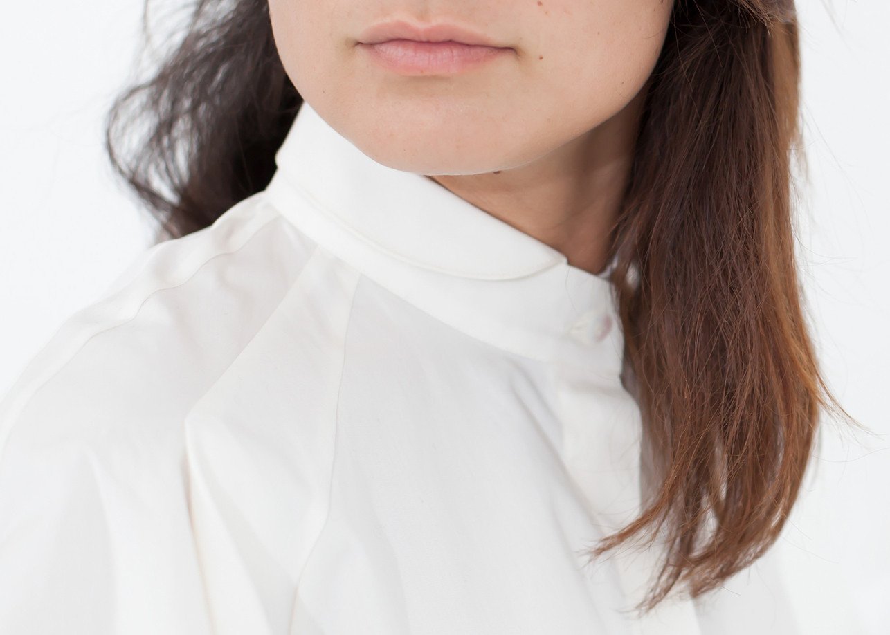 Trim Collar Poplin Blouse in Off White - annaclothes