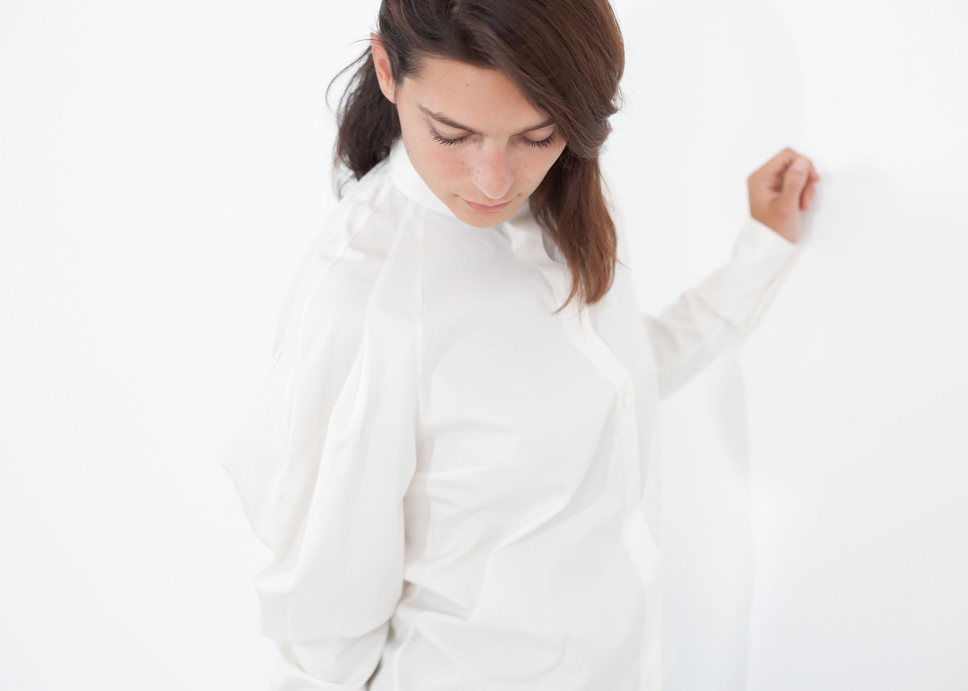 Trim Collar Poplin Blouse in Off White - annaclothes
