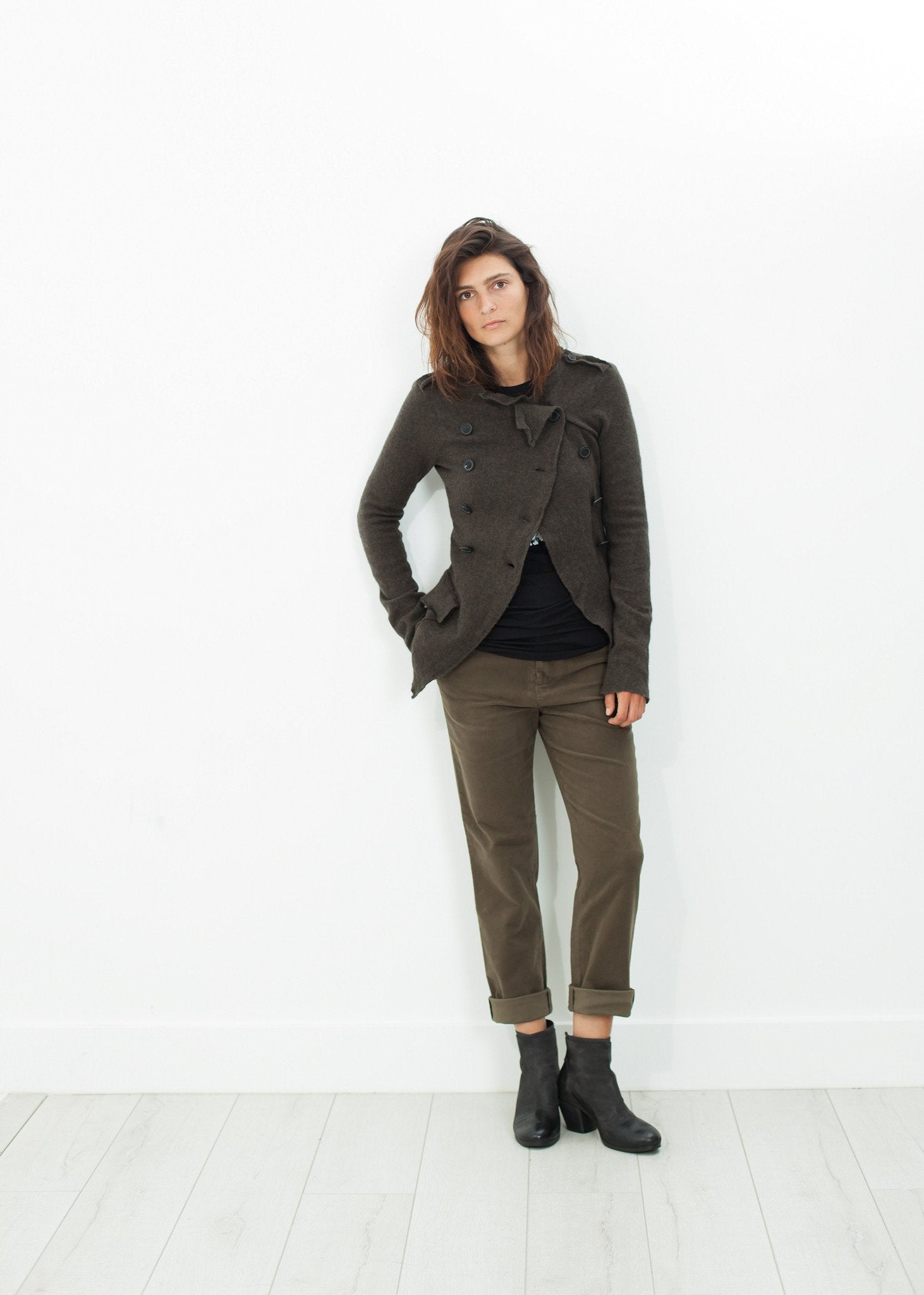 Sueded Cotton Pant in Khaki - annaclothes