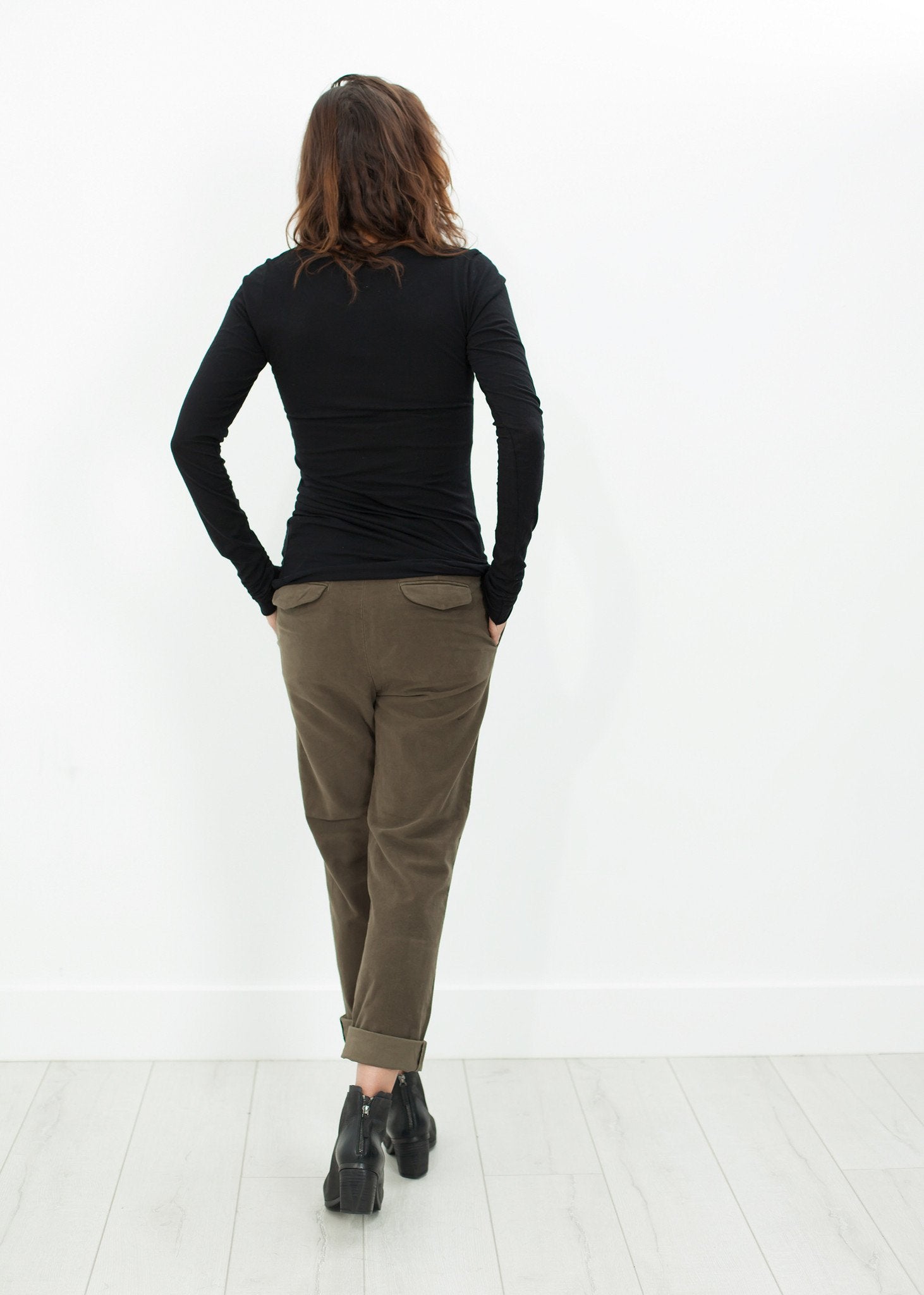 Sueded Cotton Pant in Khaki - annaclothes