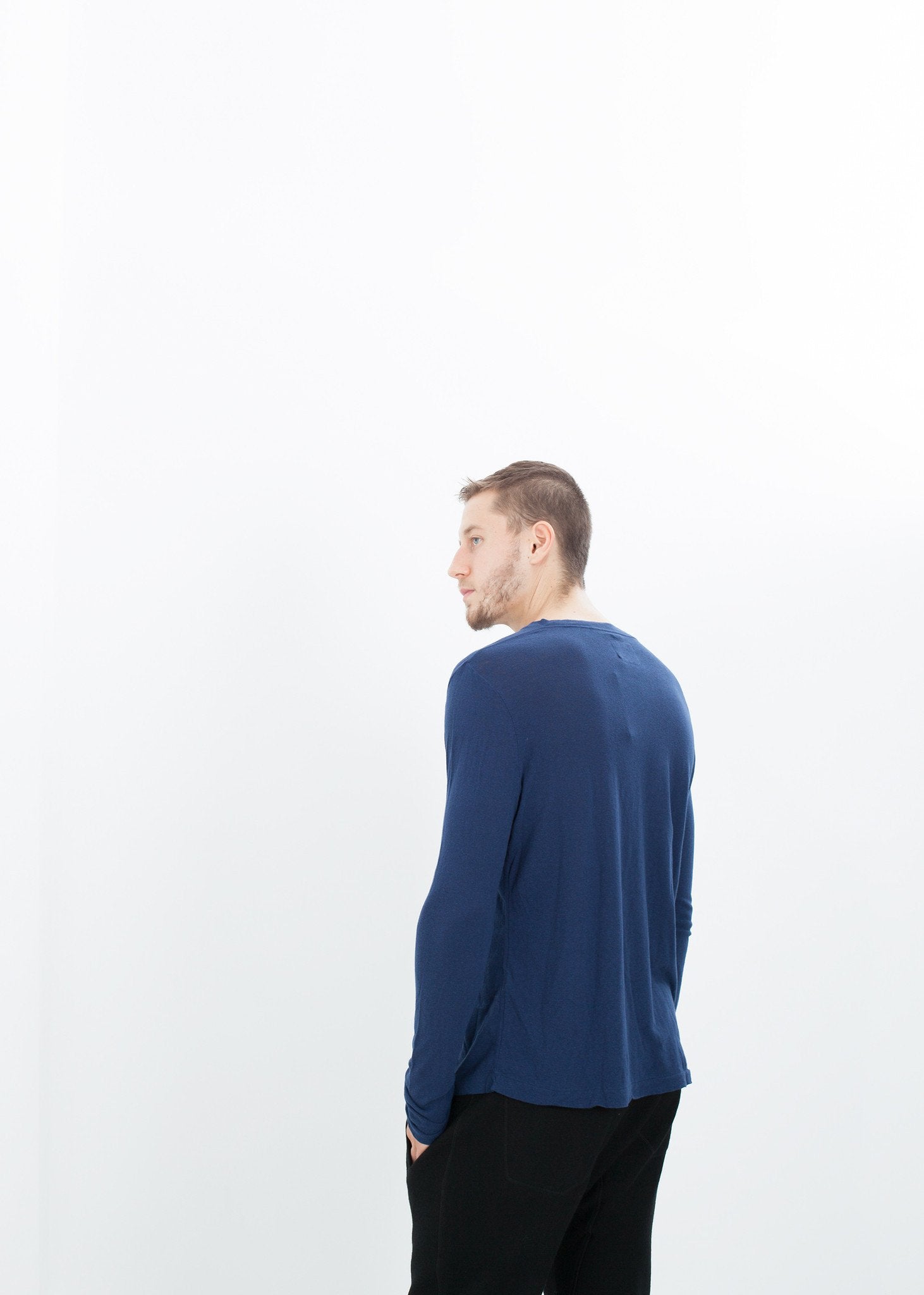 Cashmere Jersey Long Sleeve Tee in Navy - annaclothes