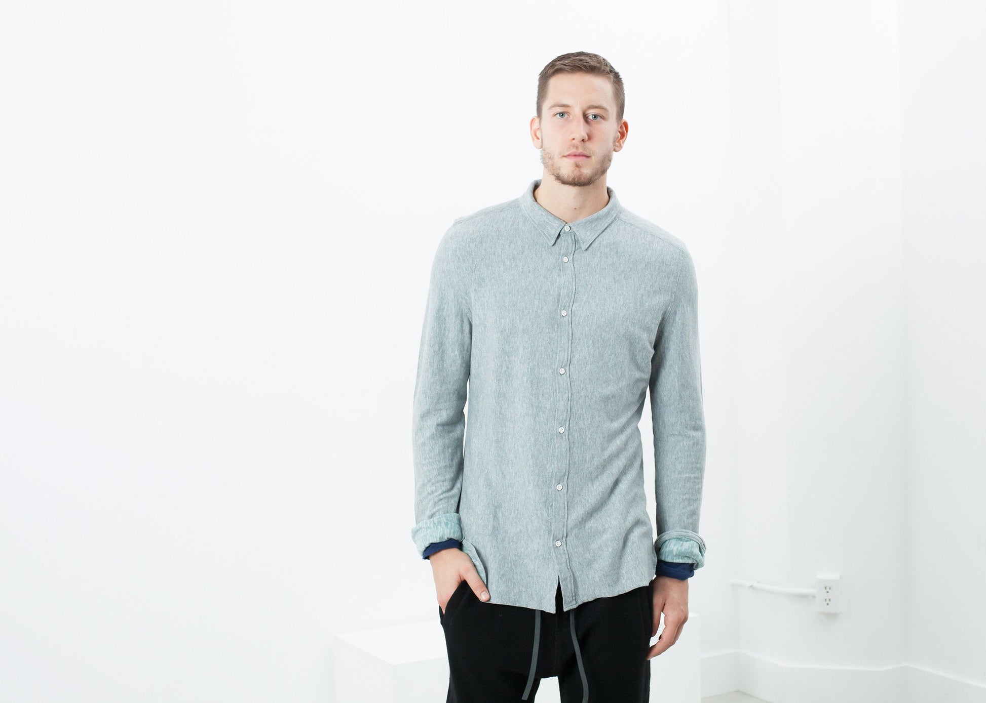 Kasuri Jersey Button-Up in Blue Grey - annaclothes
