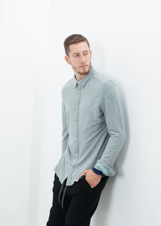 Kasuri Jersey Button-Up in Blue Grey - annaclothes