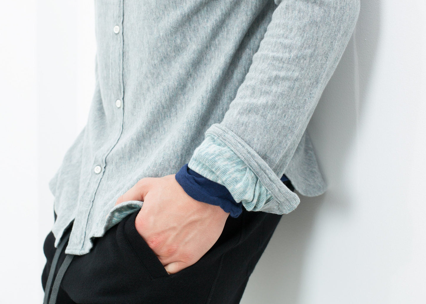 Kasuri Jersey Button-Up in Blue Grey - annaclothes