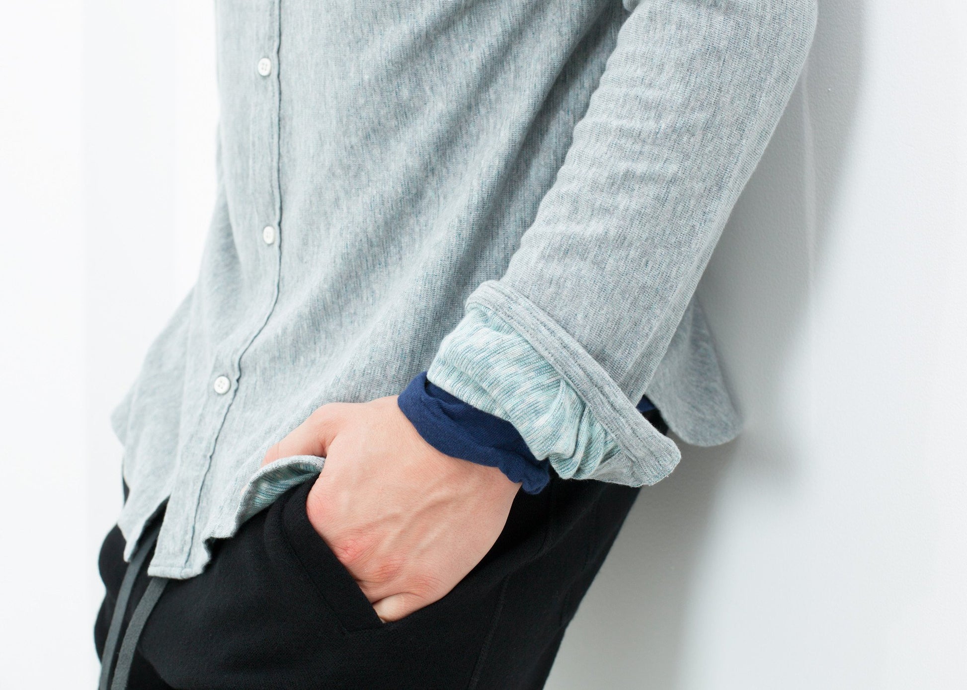 Kasuri Jersey Button-Up in Blue Grey - annaclothes
