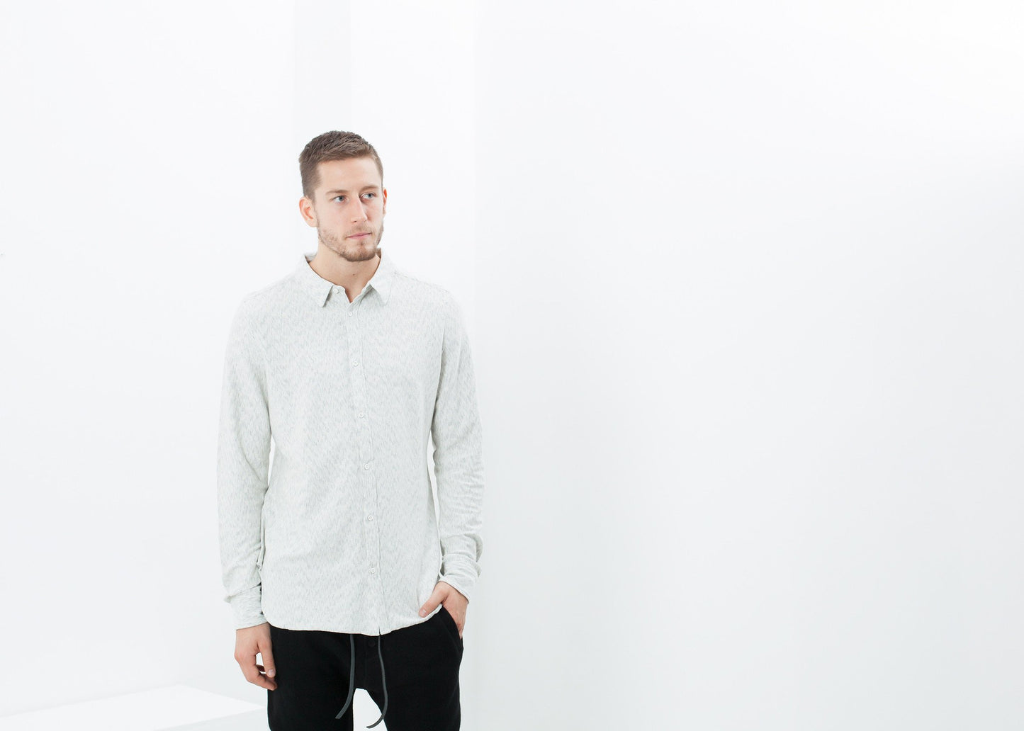 Kasuri Jersey Button-Up in Ivory/Black - annaclothes
