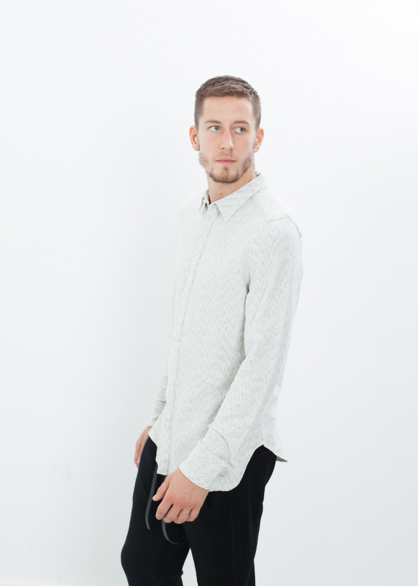 Kasuri Jersey Button-Up in Ivory/Black - annaclothes