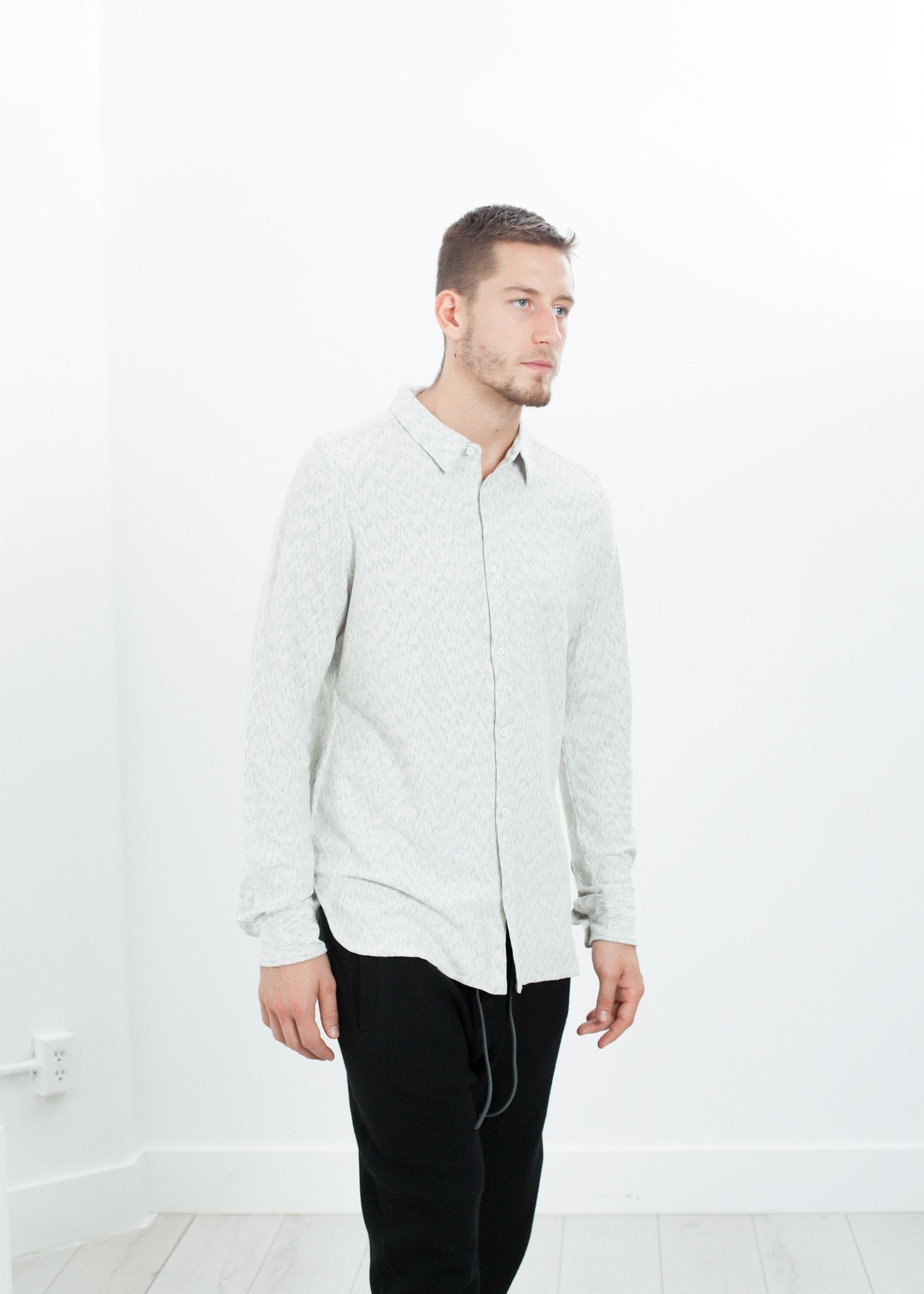 Kasuri Jersey Button-Up in Ivory/Black - annaclothes