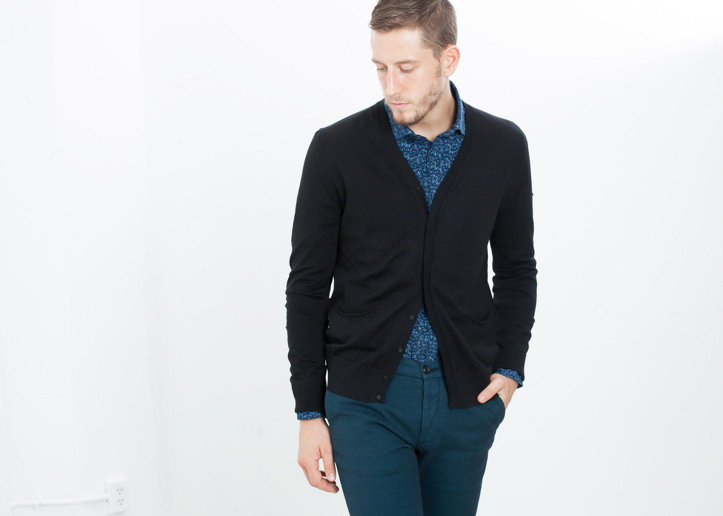Hidden Placket Cardigan in Black - annaclothes